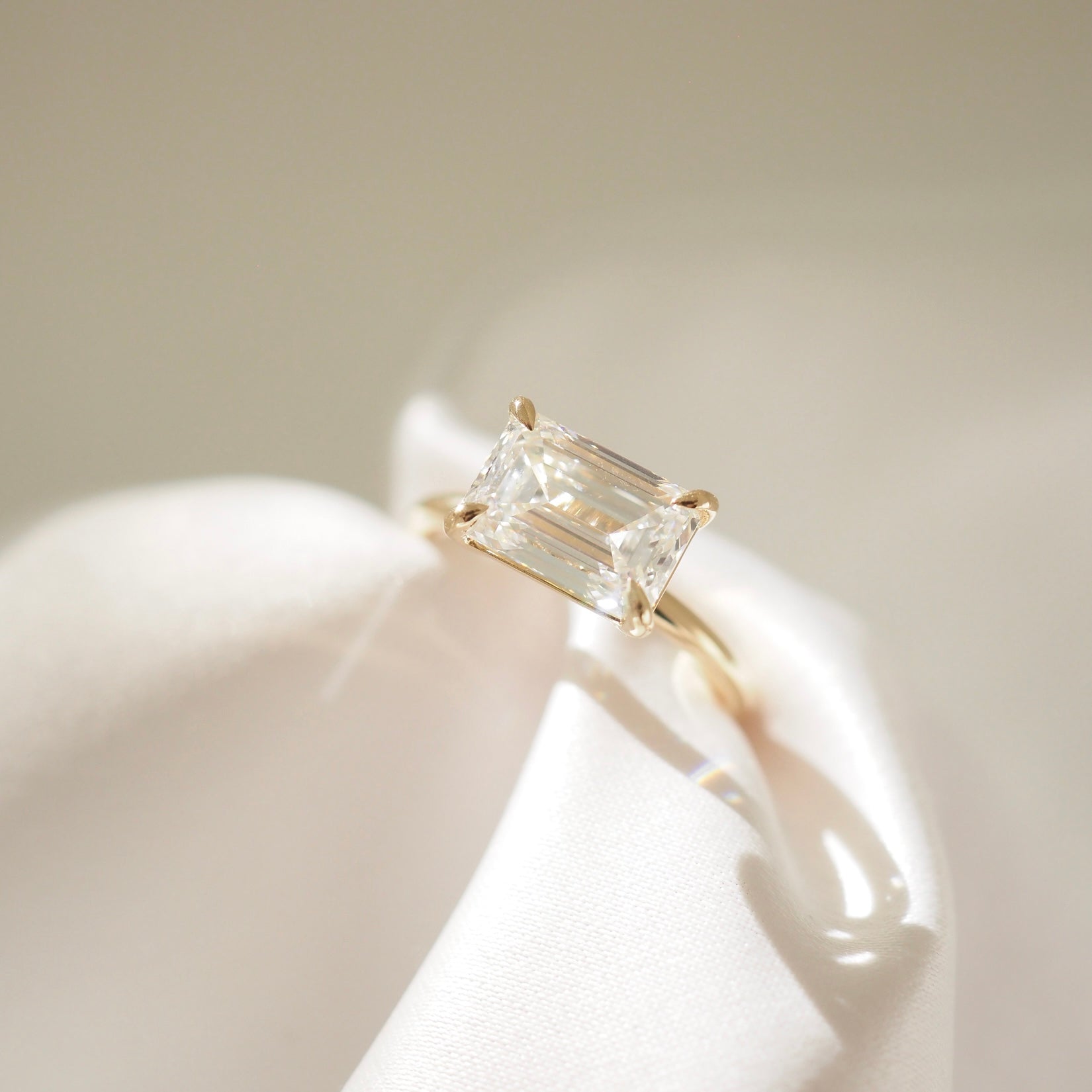 Fae | East West Emerald Solitaire Lab-Grown Diamond Engagement Ring
