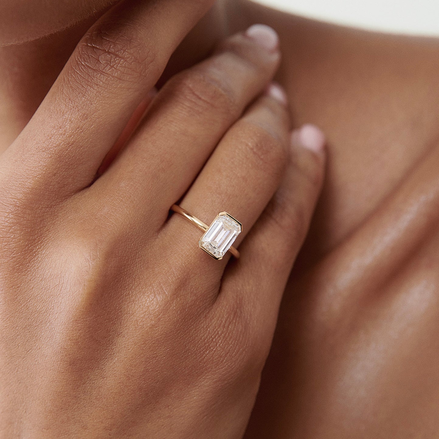 Evie Emerald Half Bezel Solitaire Lab-Grown Diamond Engagement Ring