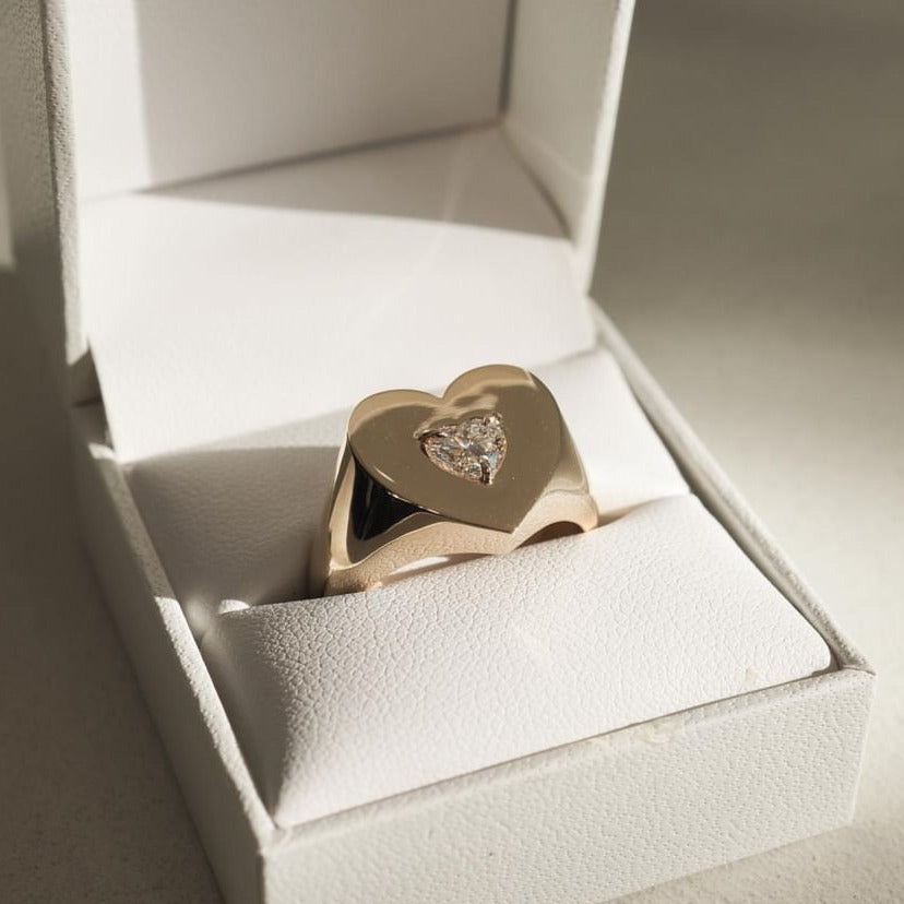 Bold Heart Signet with Heart Cut Lab-Grown Diamond Ring