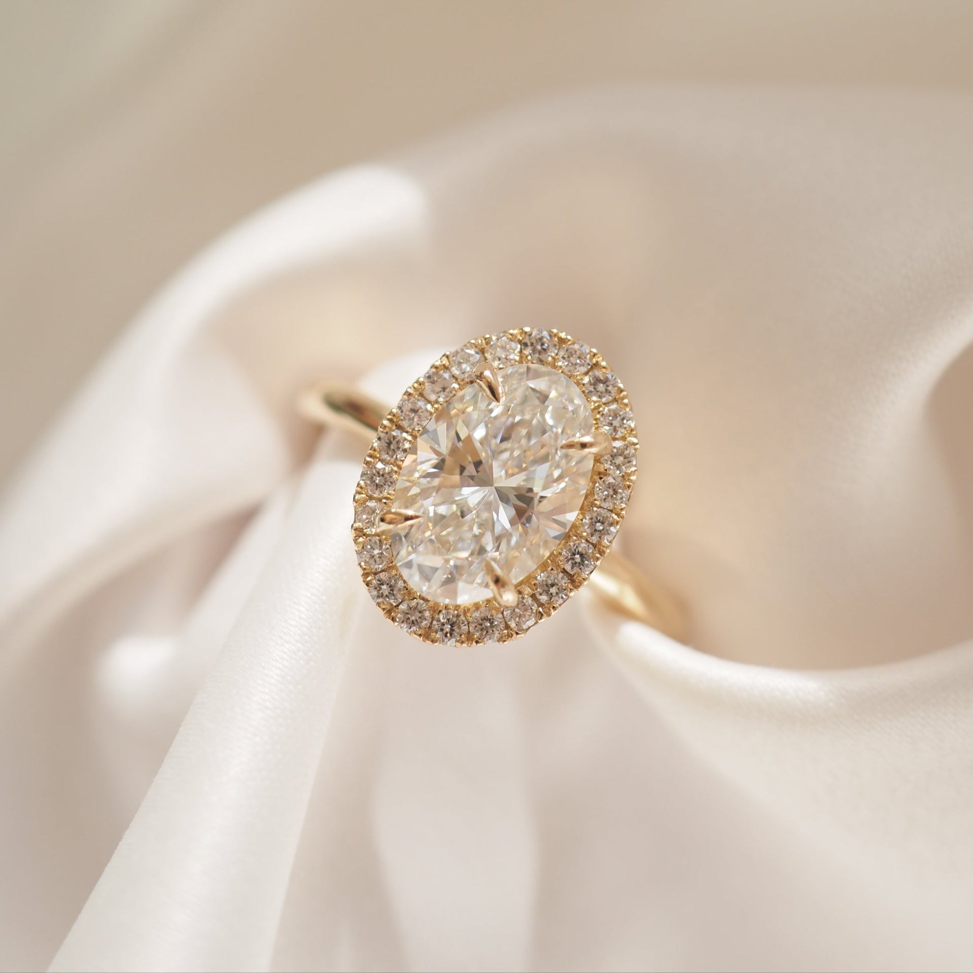 Harlow • Oval Diamond Halo Engagement Ring Ready Made – Kate Kole