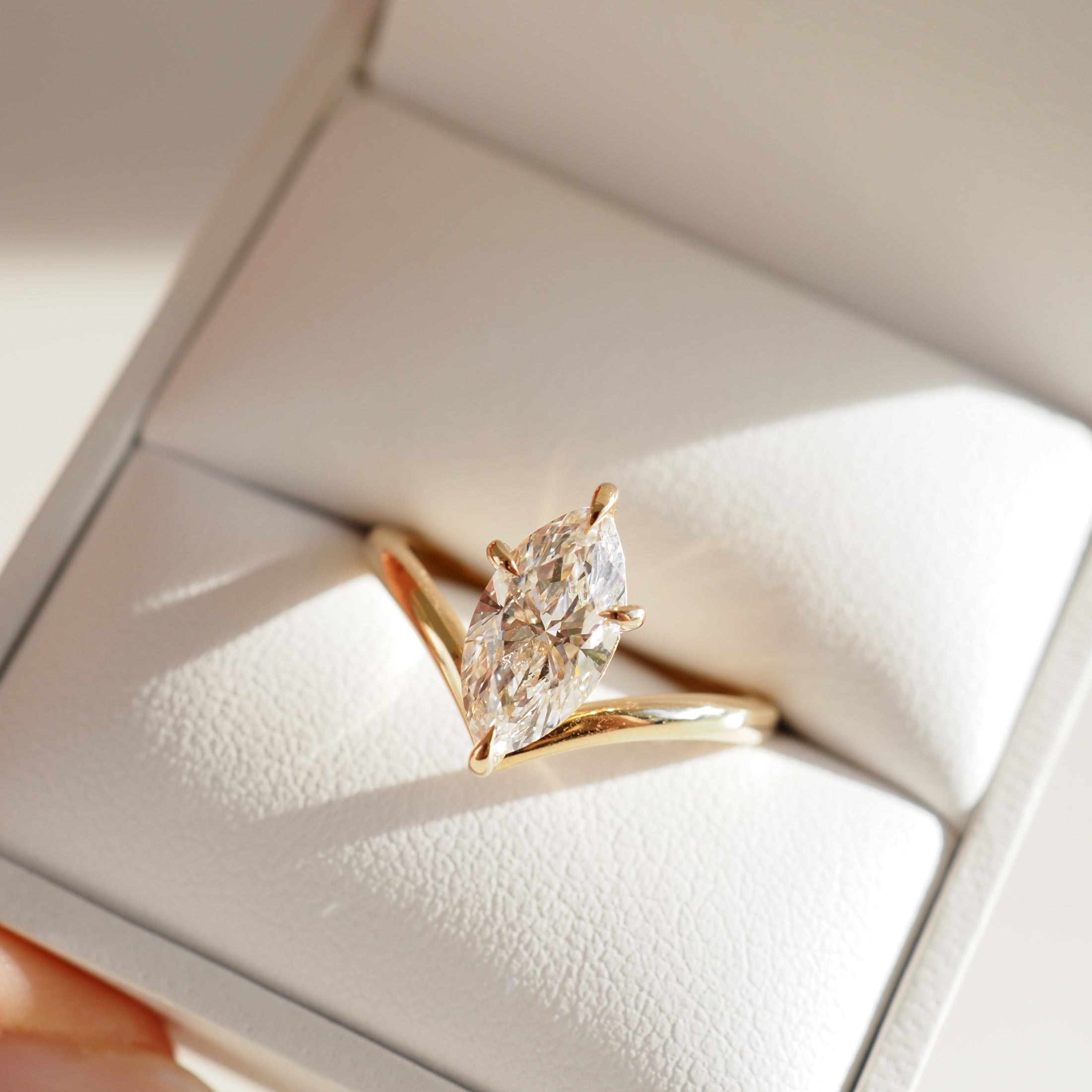 Vela | 1.3ct Marquise Solitaire Lab-Grown Diamond Ring with Wishbone Band