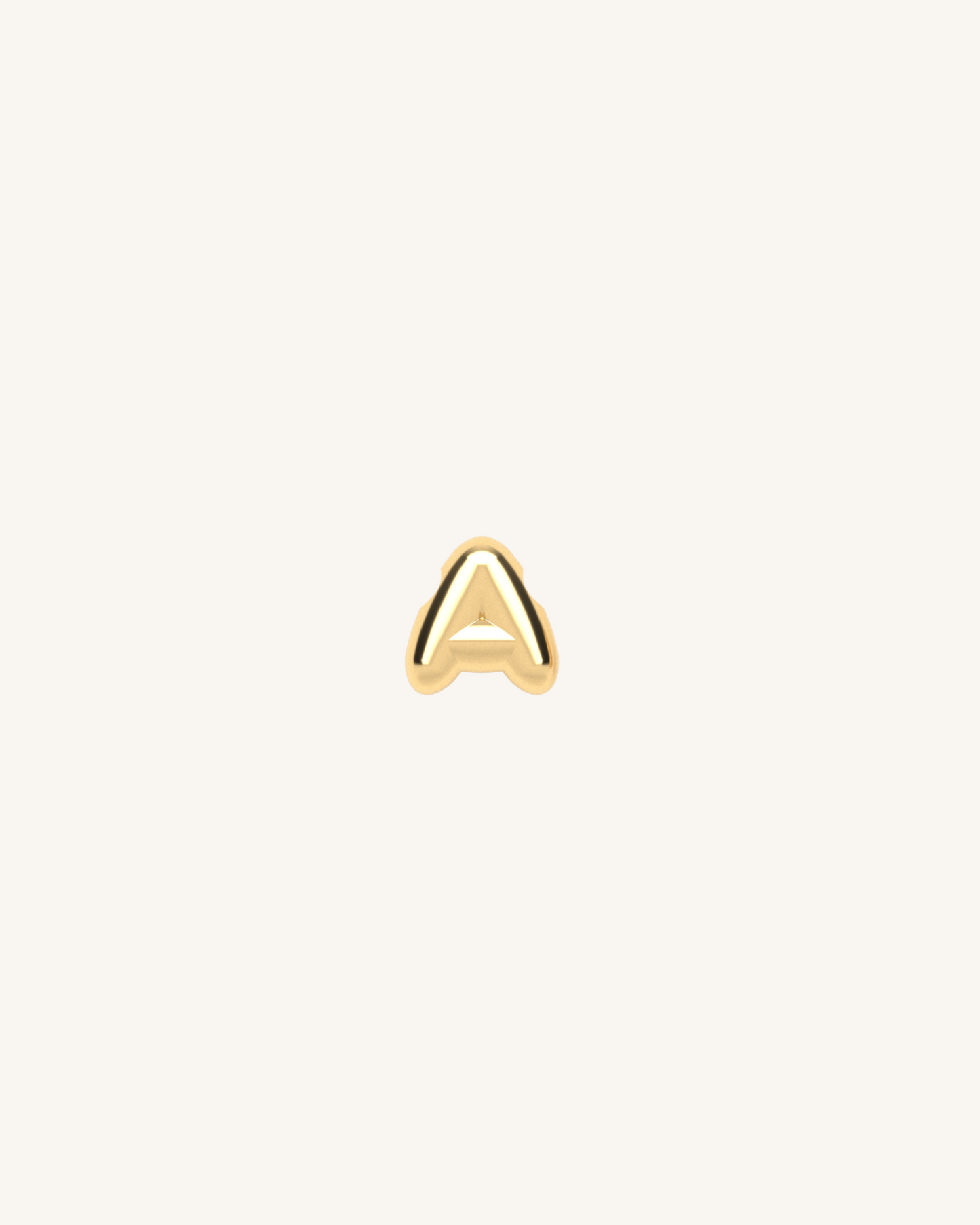 Gold letter 'A' earring on a white background