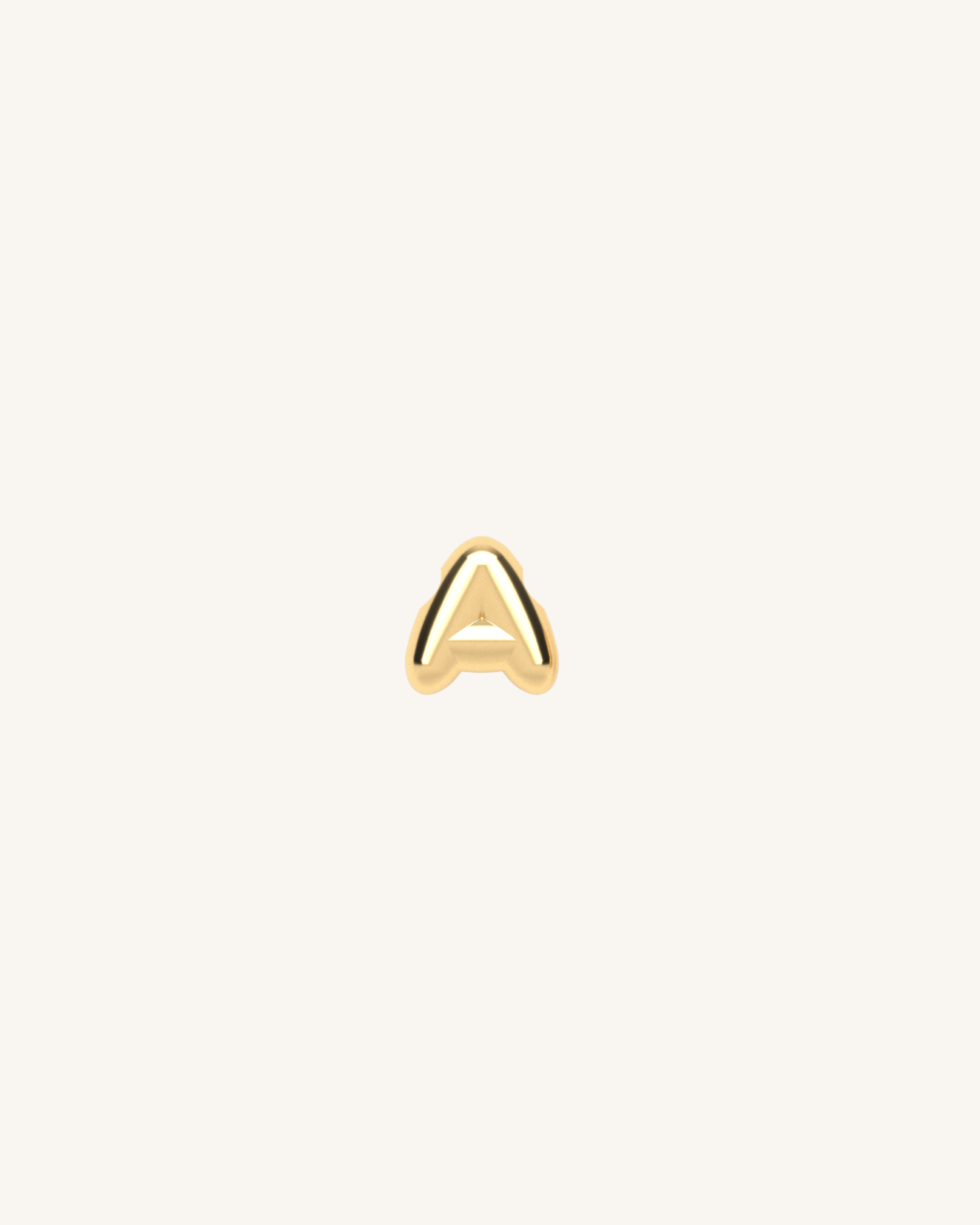 Gold letter 'A' earring on a white background