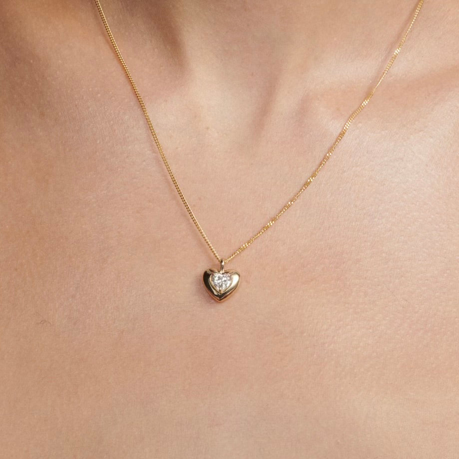Diamond Puffed Heart Pendant | Heart Lab-Grown Diamond Necklace