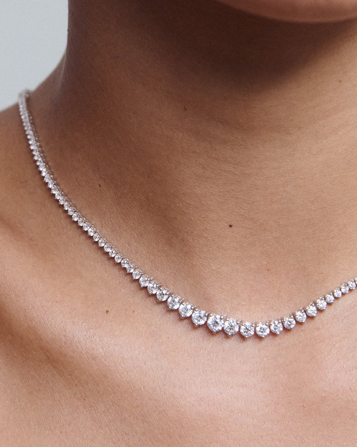 Crown Set Tennis Necklace | Round Lab-Grown Diamond Necklace