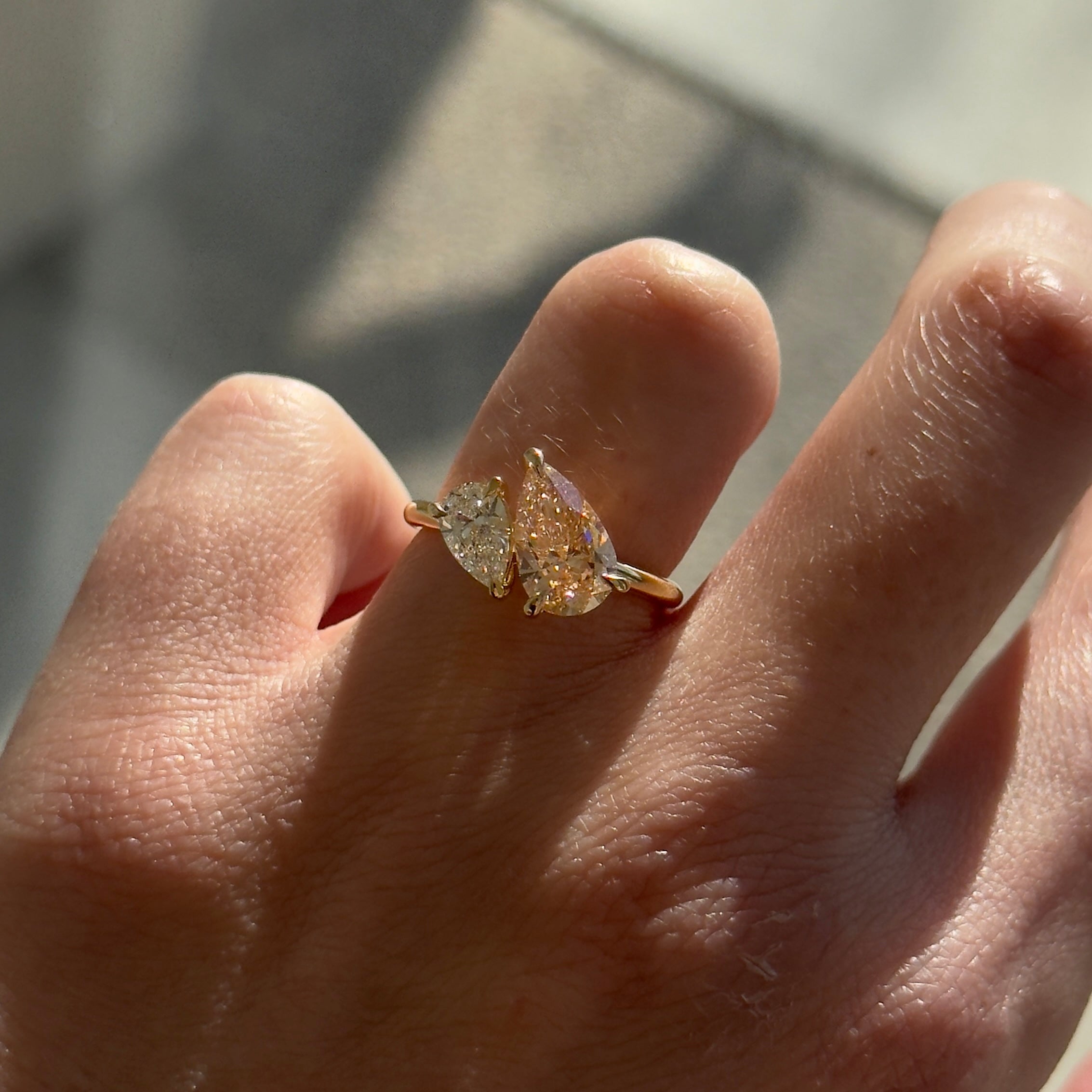 Duet™ | 2ct Pear Duet Champagne Diamond Engagement Ring