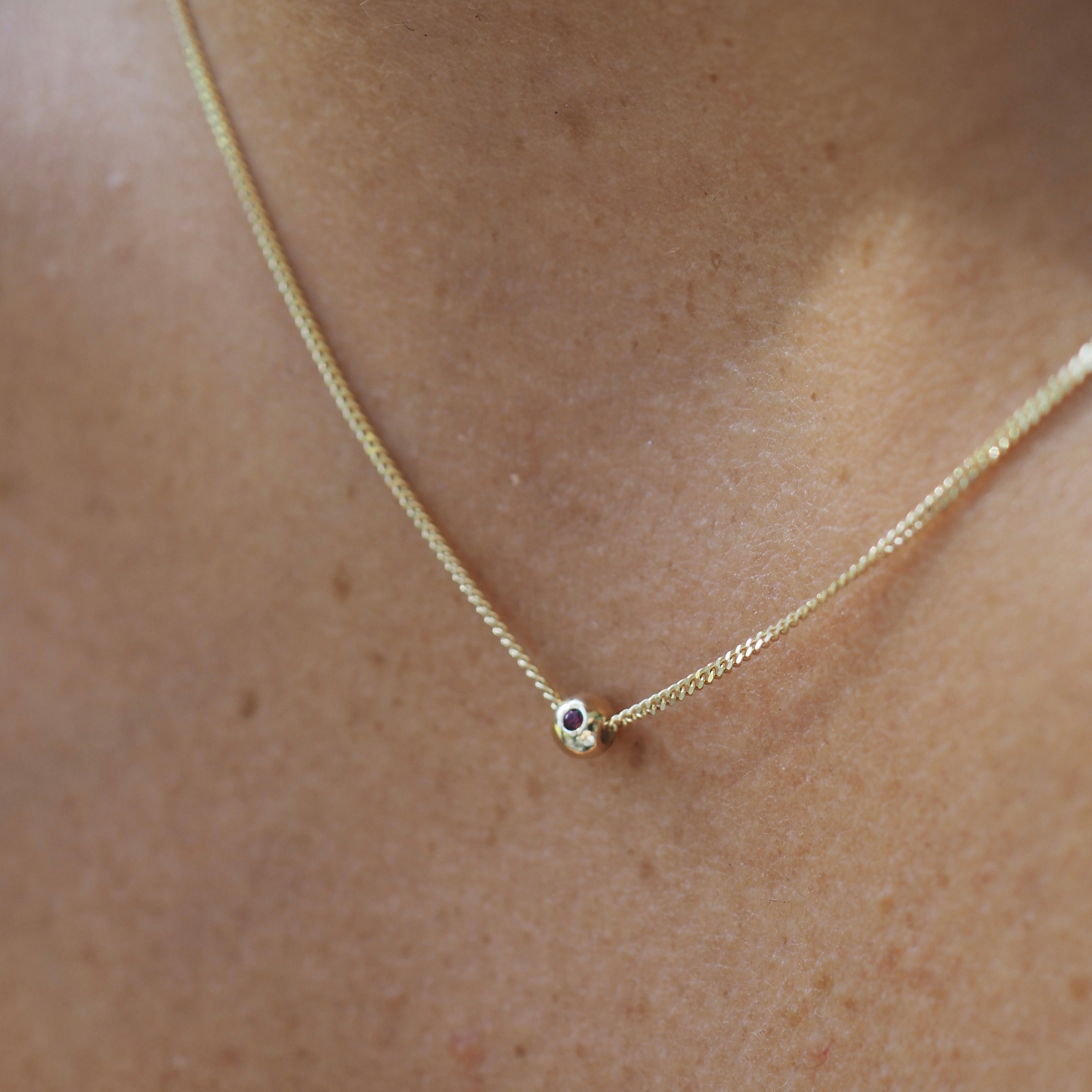 Tiny Birthstone Necklace | Sliding Gemstone Charm Necklace