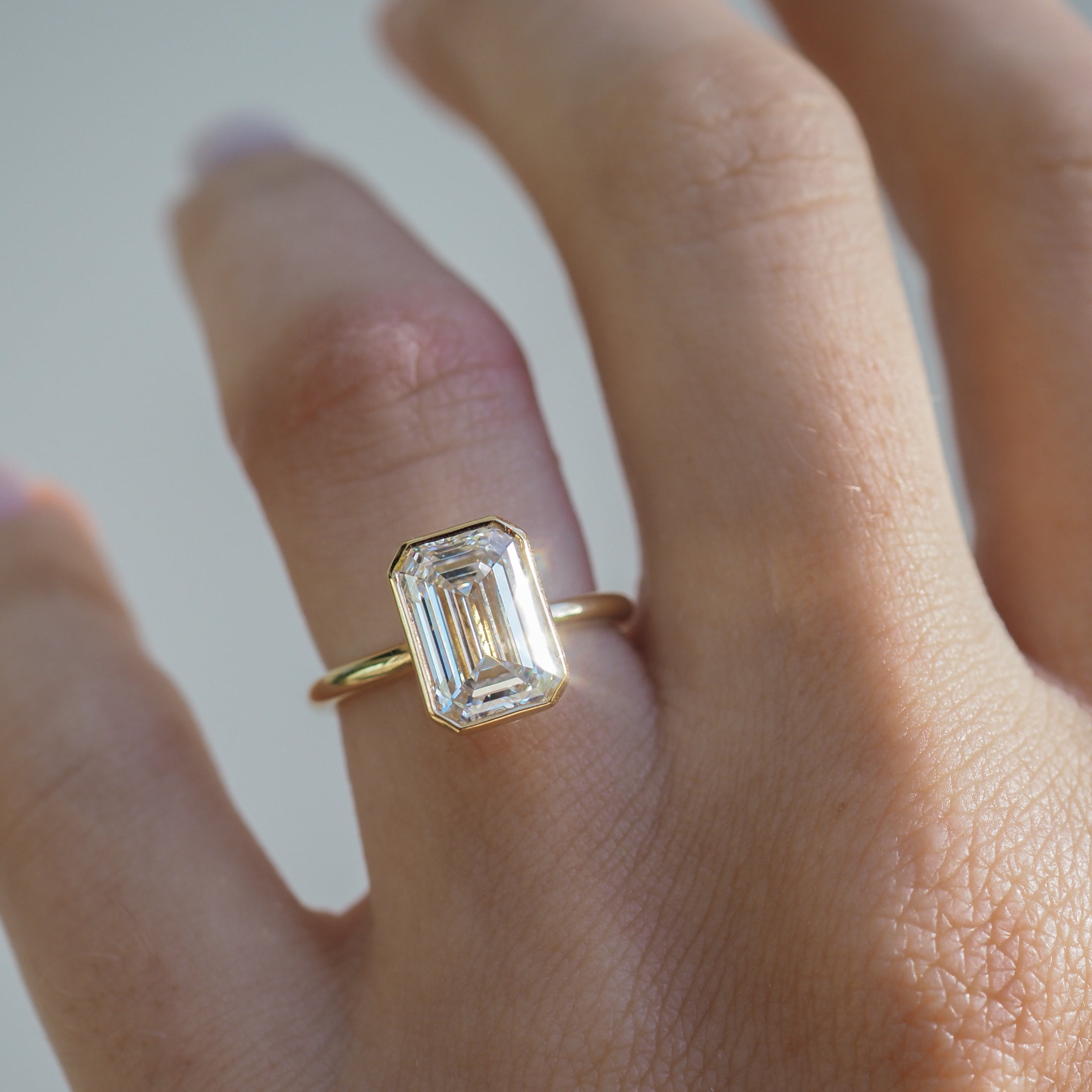 Eira | Emerald Bezel Solitaire Lab-Grown Diamond Engagement Ring