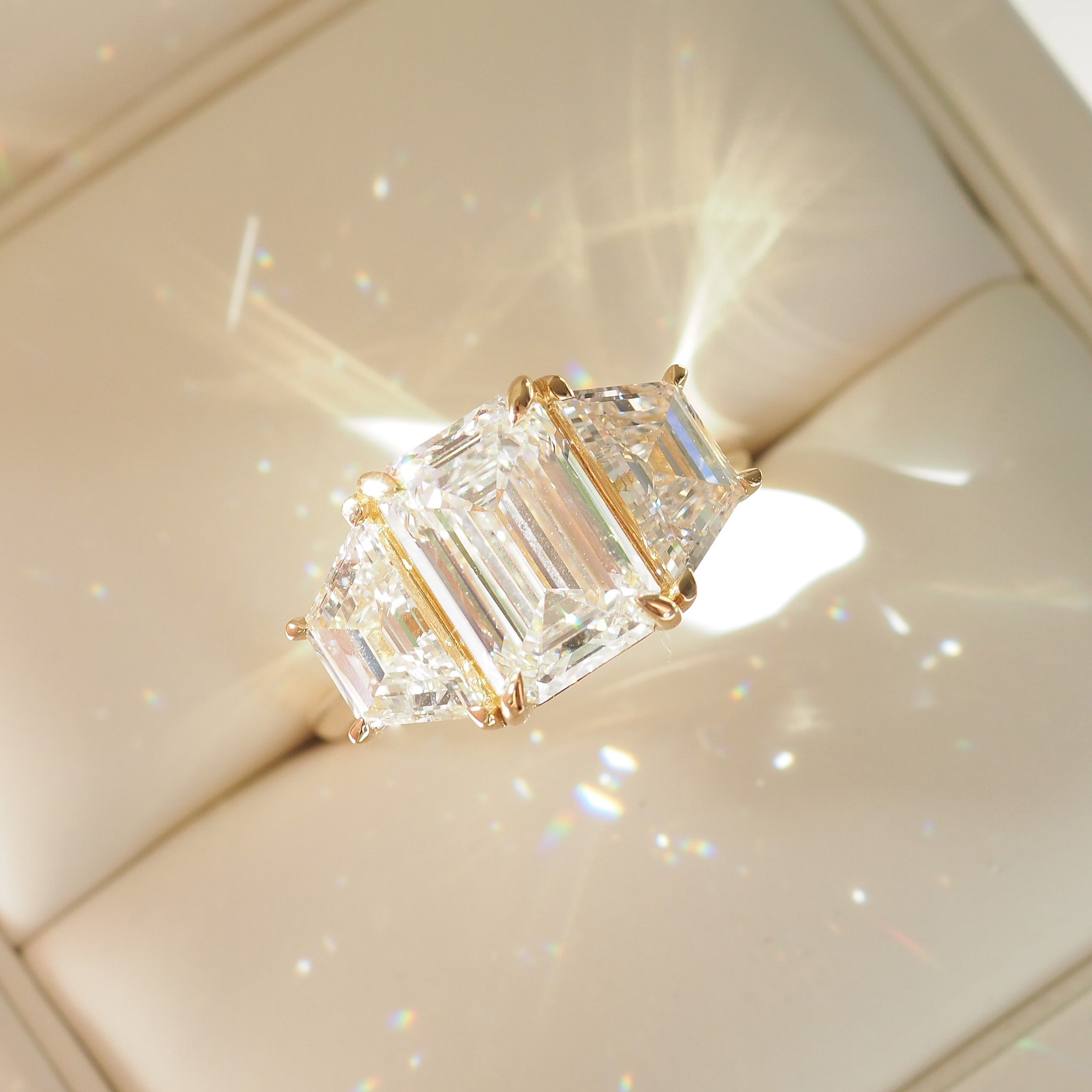 Emerald & Trapezoid Trilogy | 4.7ct Lab-Grown Diamond Ring