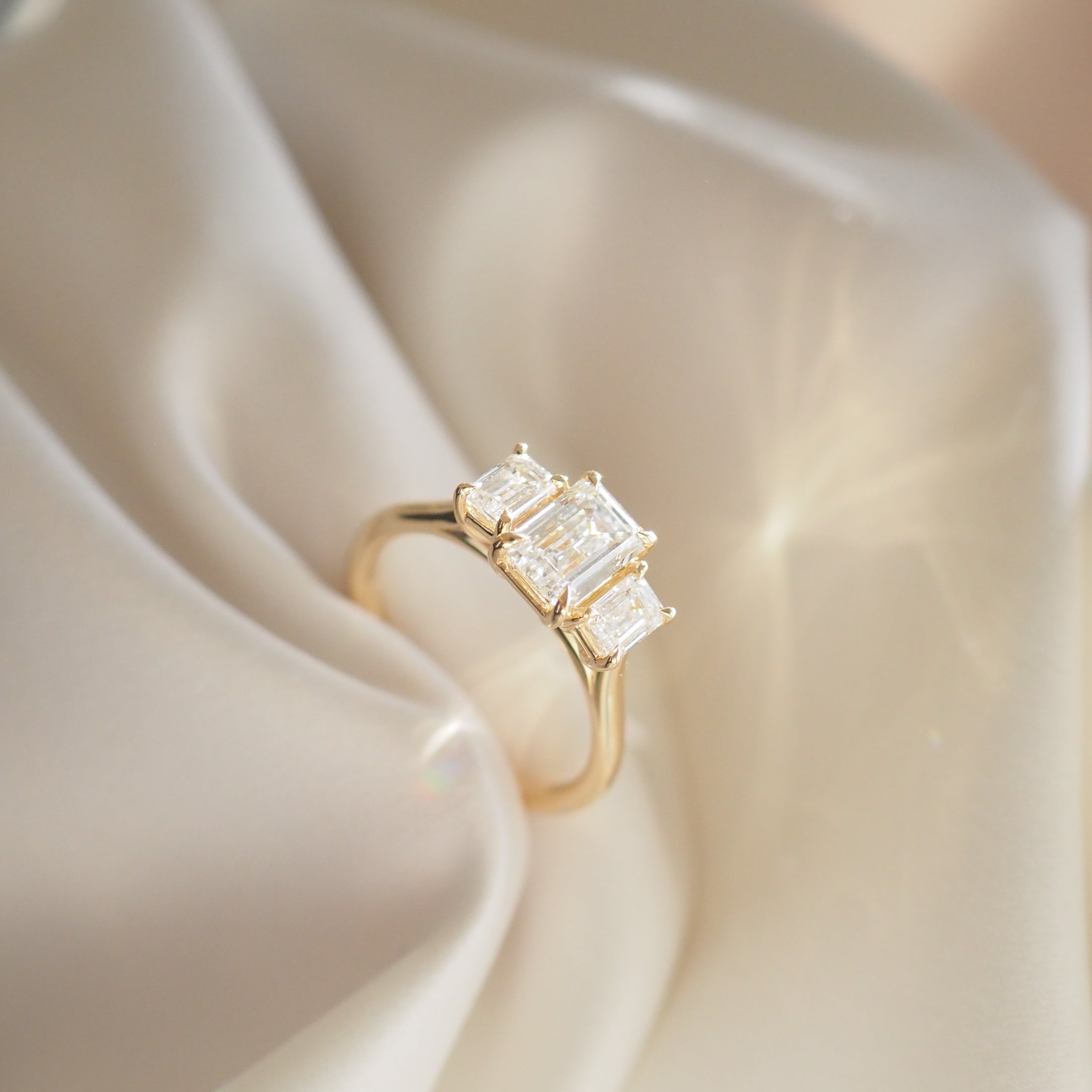 Evette | 1.5ct Emerald Trilogy Lab-Grown Diamond Engagement Ring