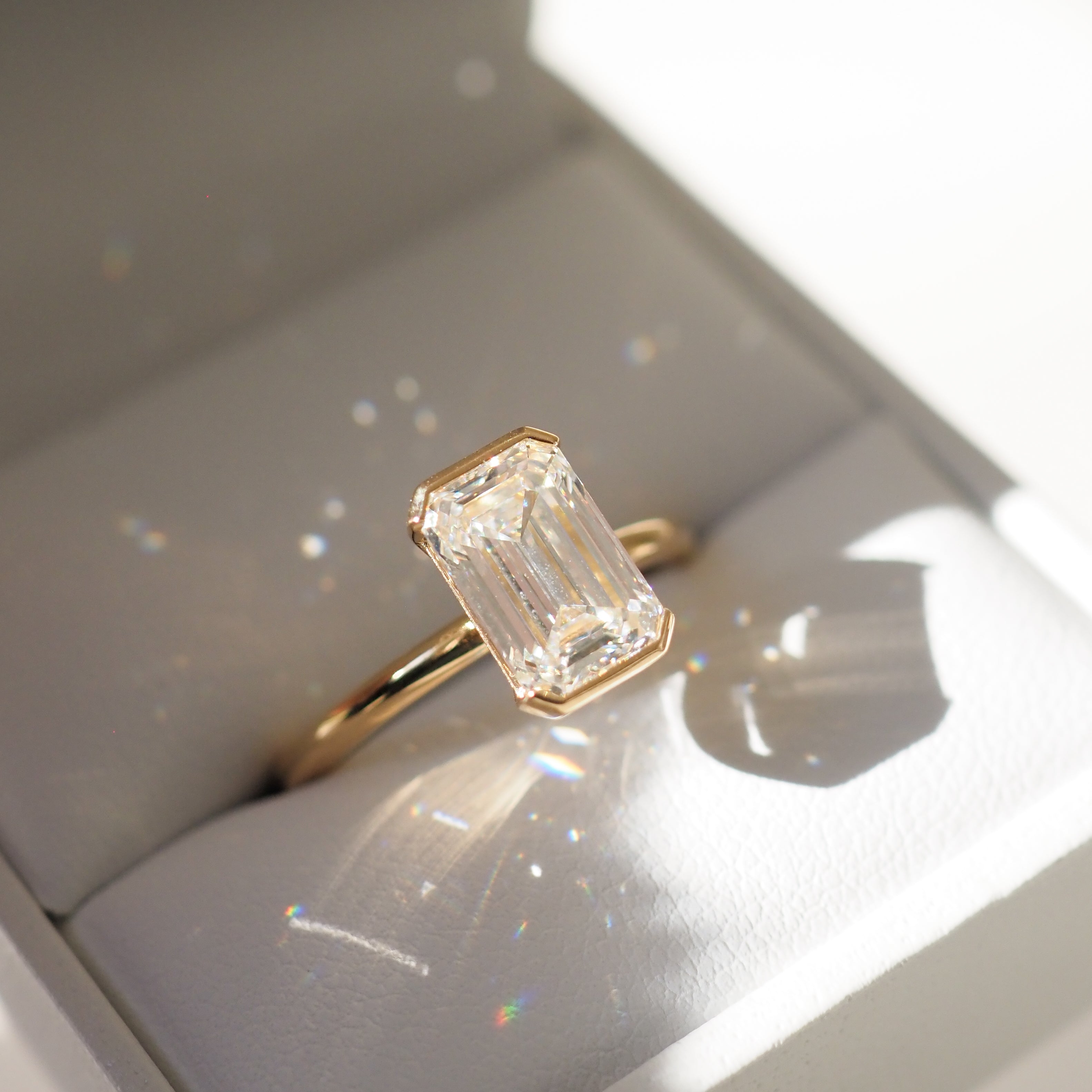 Evie | 2.1ct Emerald Half Bezel Solitaire Lab-Grown Diamond Ring