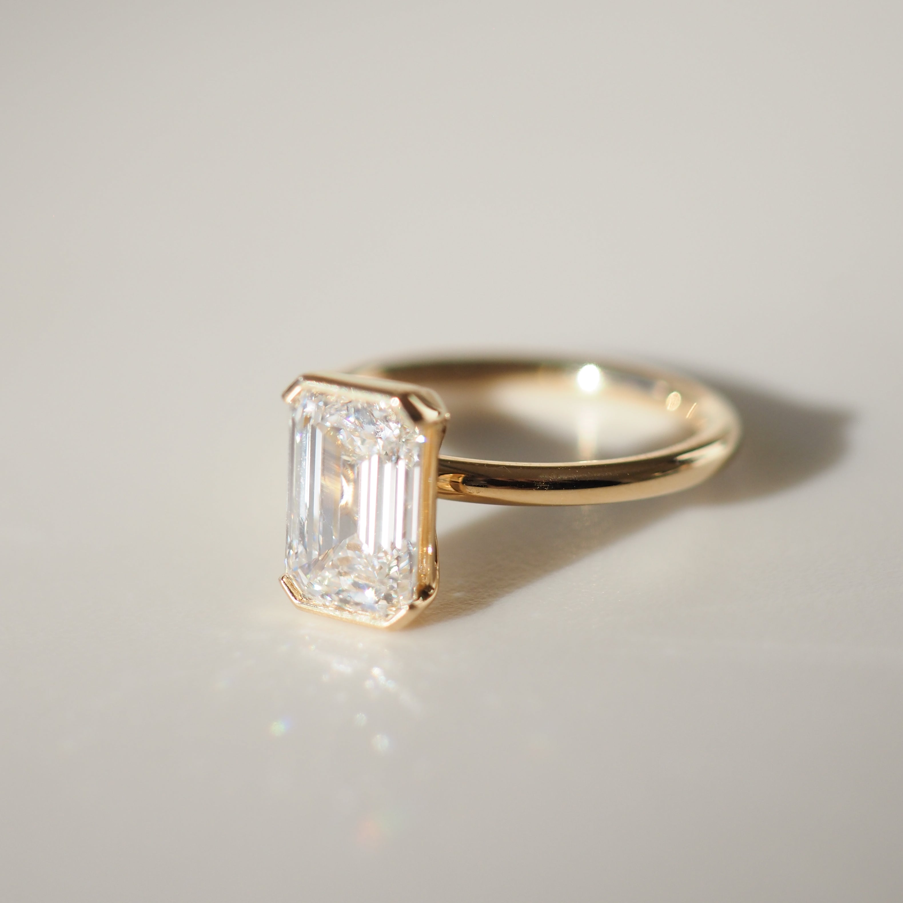 Evie | 2.1ct Emerald Half Bezel Solitaire Lab-Grown Diamond Ring