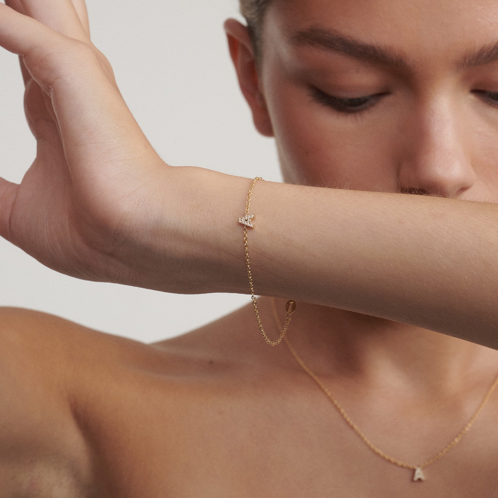 Diamond Letter Bracelet | Fixed Charm with Lab-Grown Diamonds