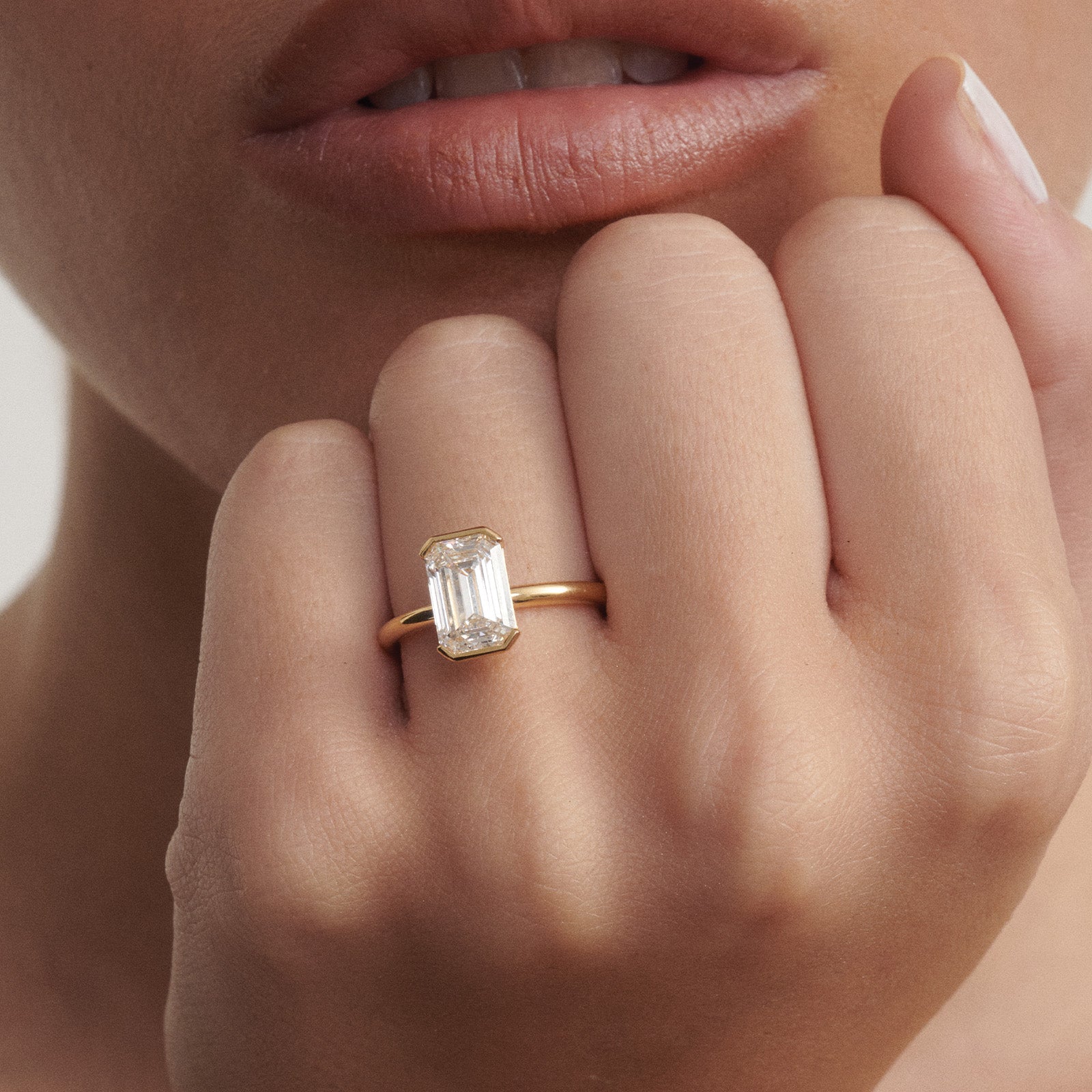 Evie | Emerald Half Bezel Solitaire Lab-Grown Diamond Engagement Ring