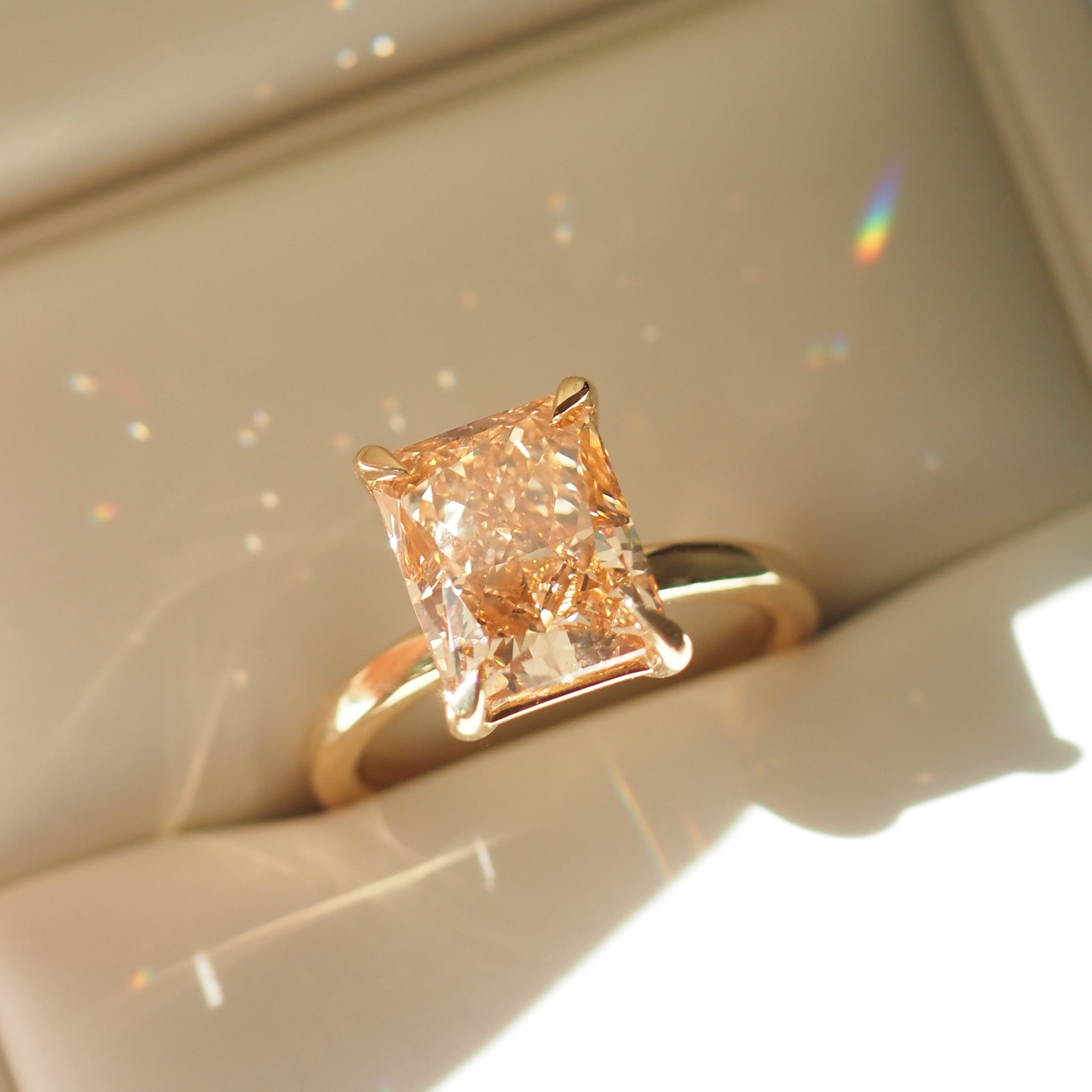 Rhea | 4.5ct Champagne Radiant Solitaire Lab-Grown Diamond Ring