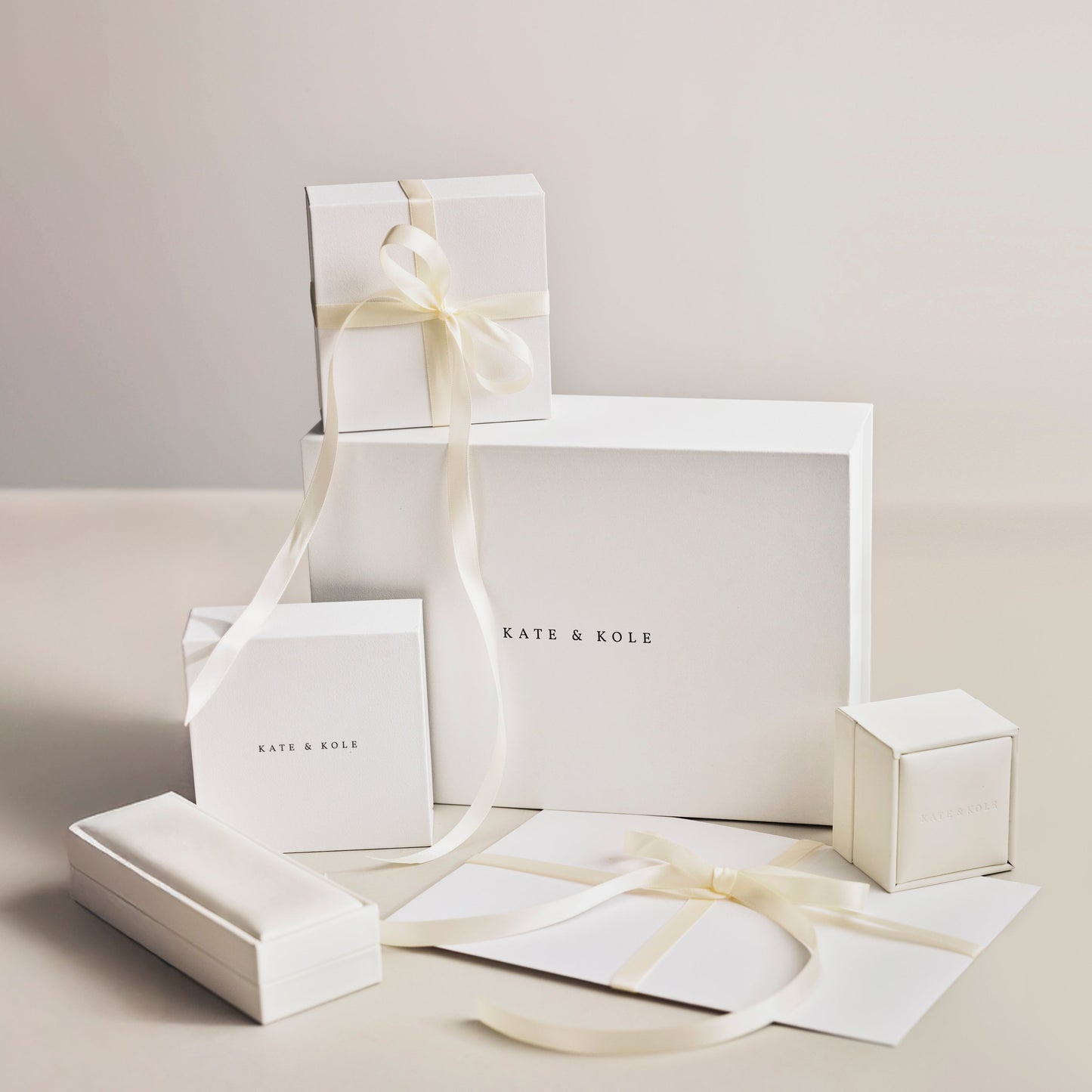 Boxes beautifully gift wrapped with a ribbon