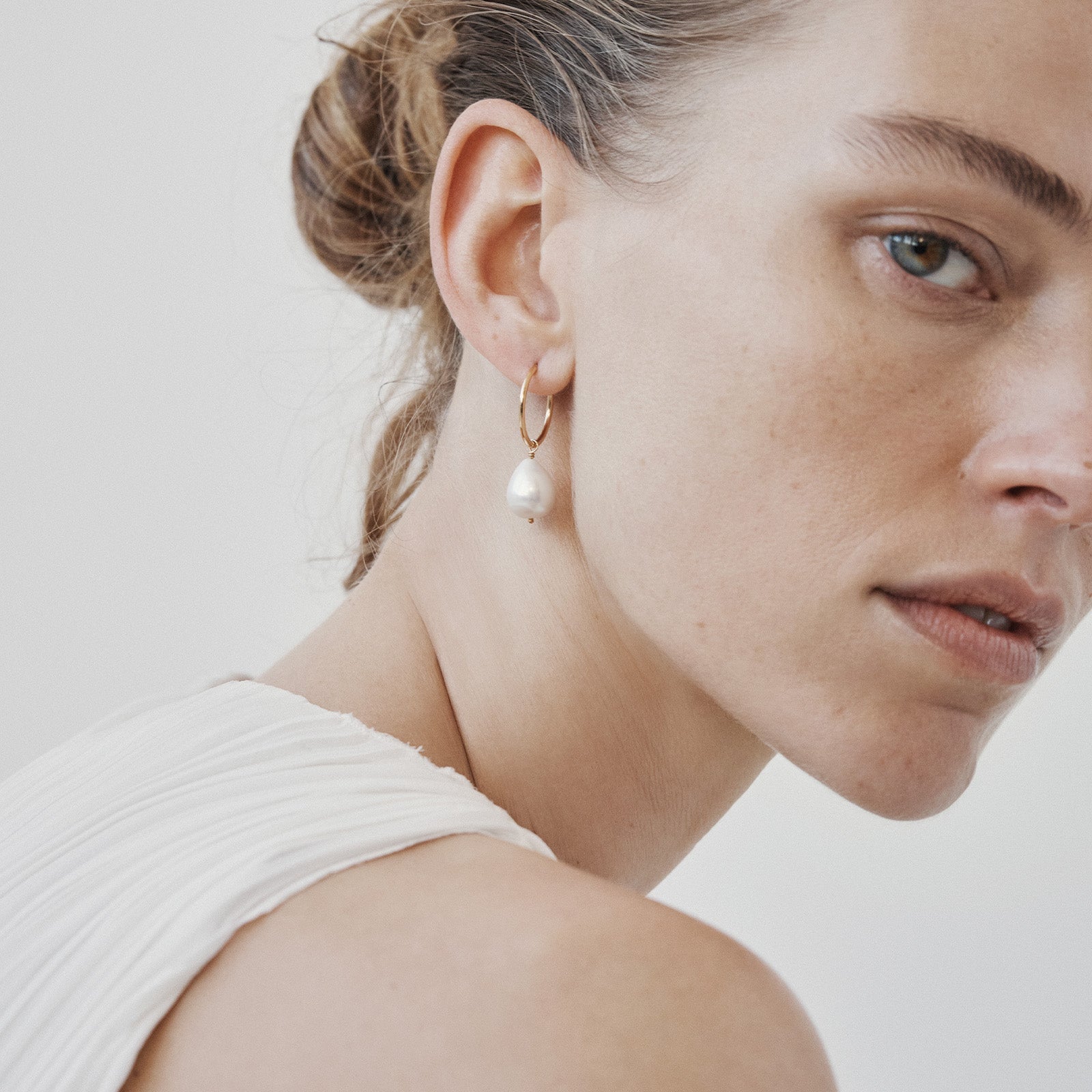 Classic Pearl Hoops | A smooth pearl hung from our Endless Sleepers