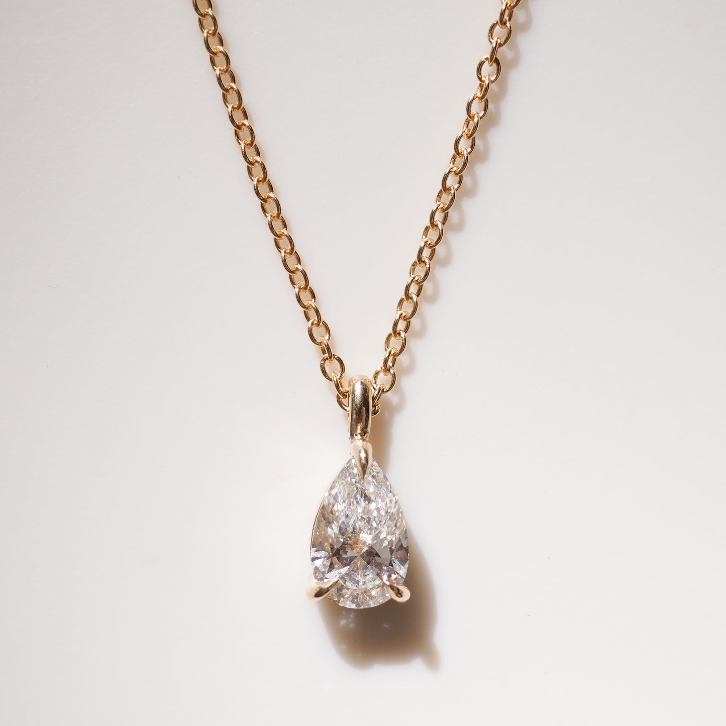Pear Diamond Pendant on Yellow Gold Chain