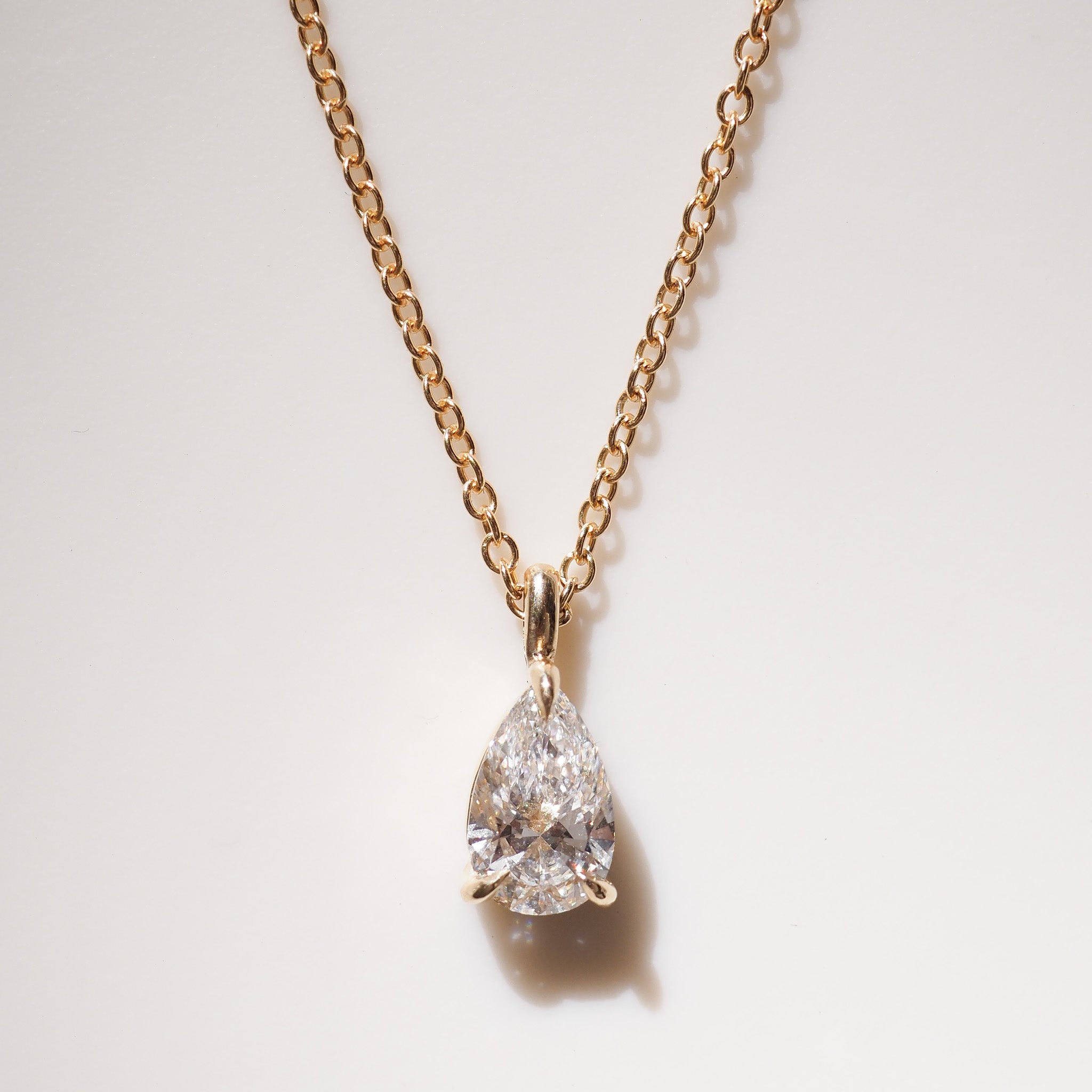 Pear Diamond Pendant on Yellow Gold Chain