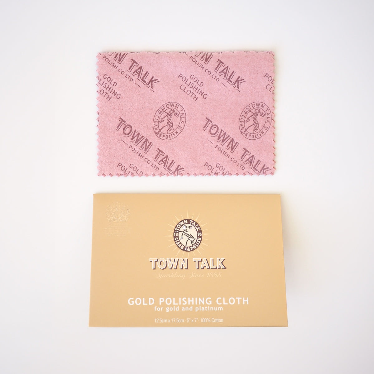 Pink polishing cloth with Town Talk branding on a white background
