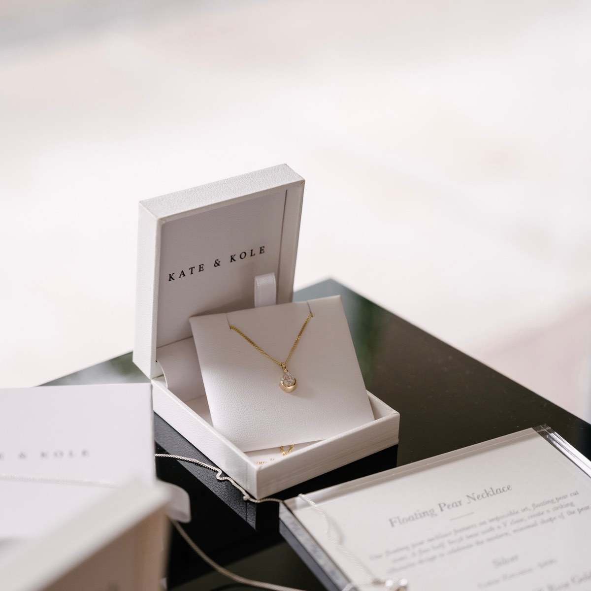 Kate & Kole Floating Pear Lab Grown Diamond Necklace in solid yellow gold