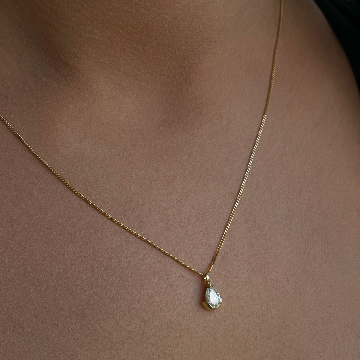Kate & Kole Floating Pear Lab Grown Diamond Necklace in solid yellow gold