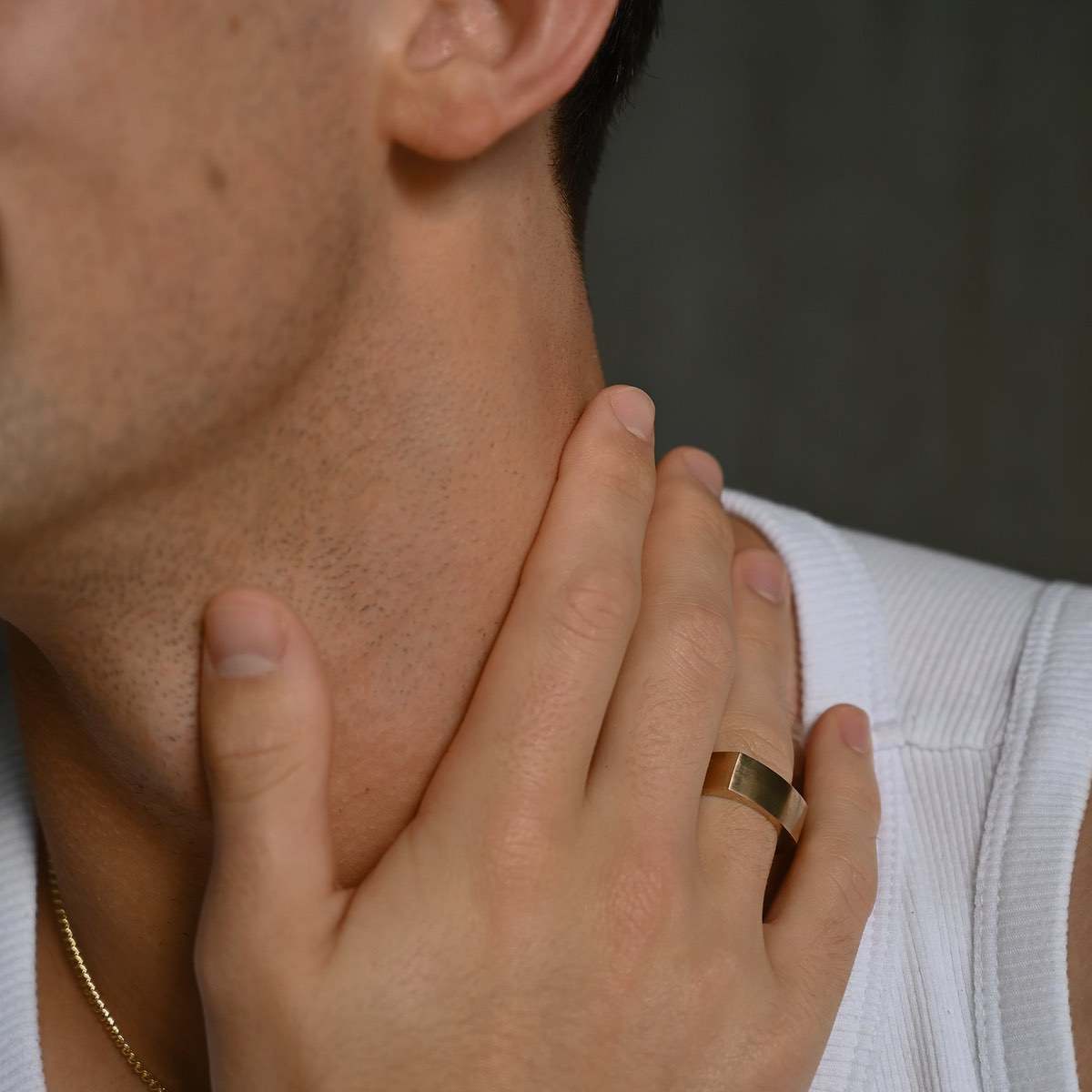 A modern flat top wedding band, designed for comfort and simplicity in 9ct yellow gold 