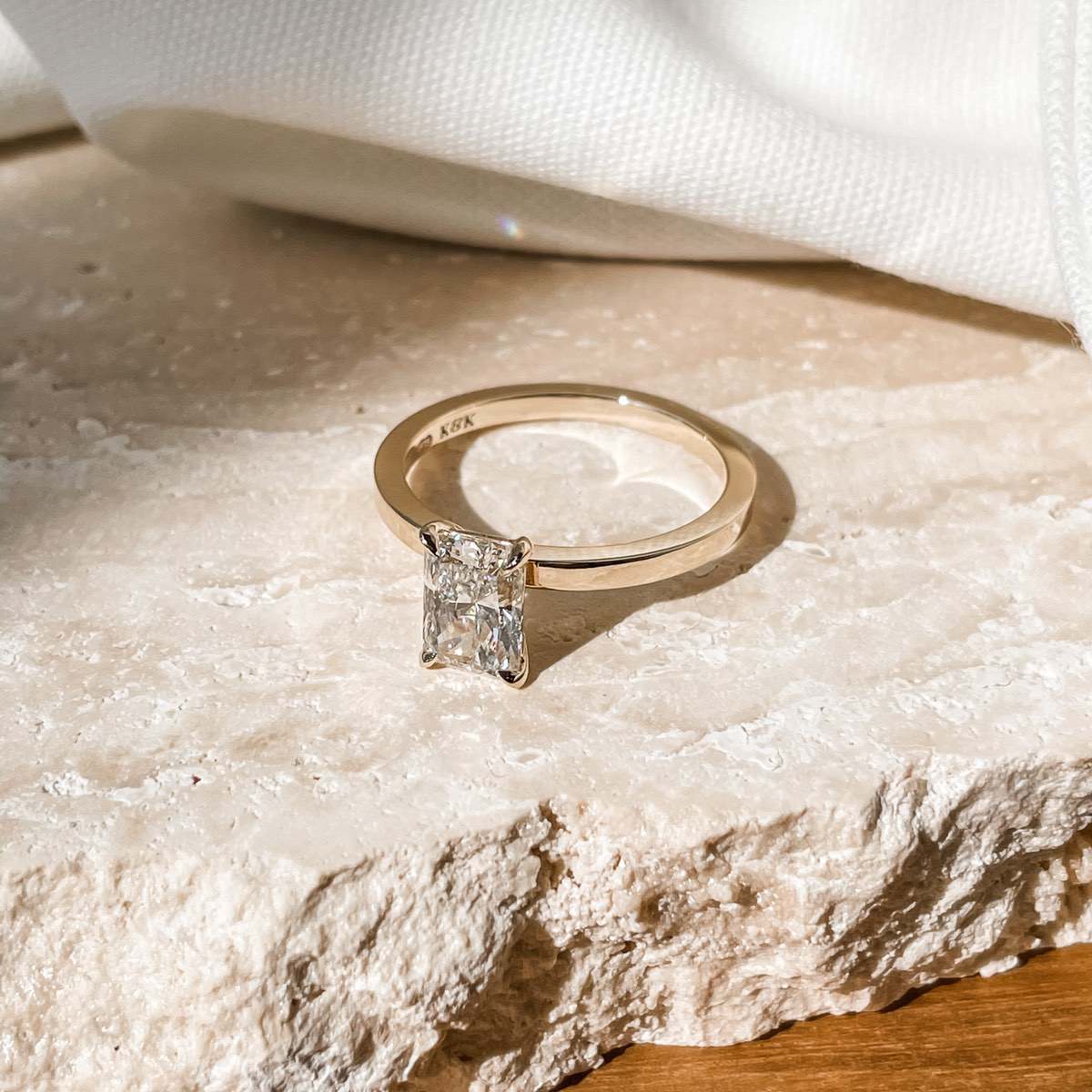 Rhea 1.5ct lab-grown diamond, 4 claw design, square 1.8mm band in solid 18ct yellow gold 