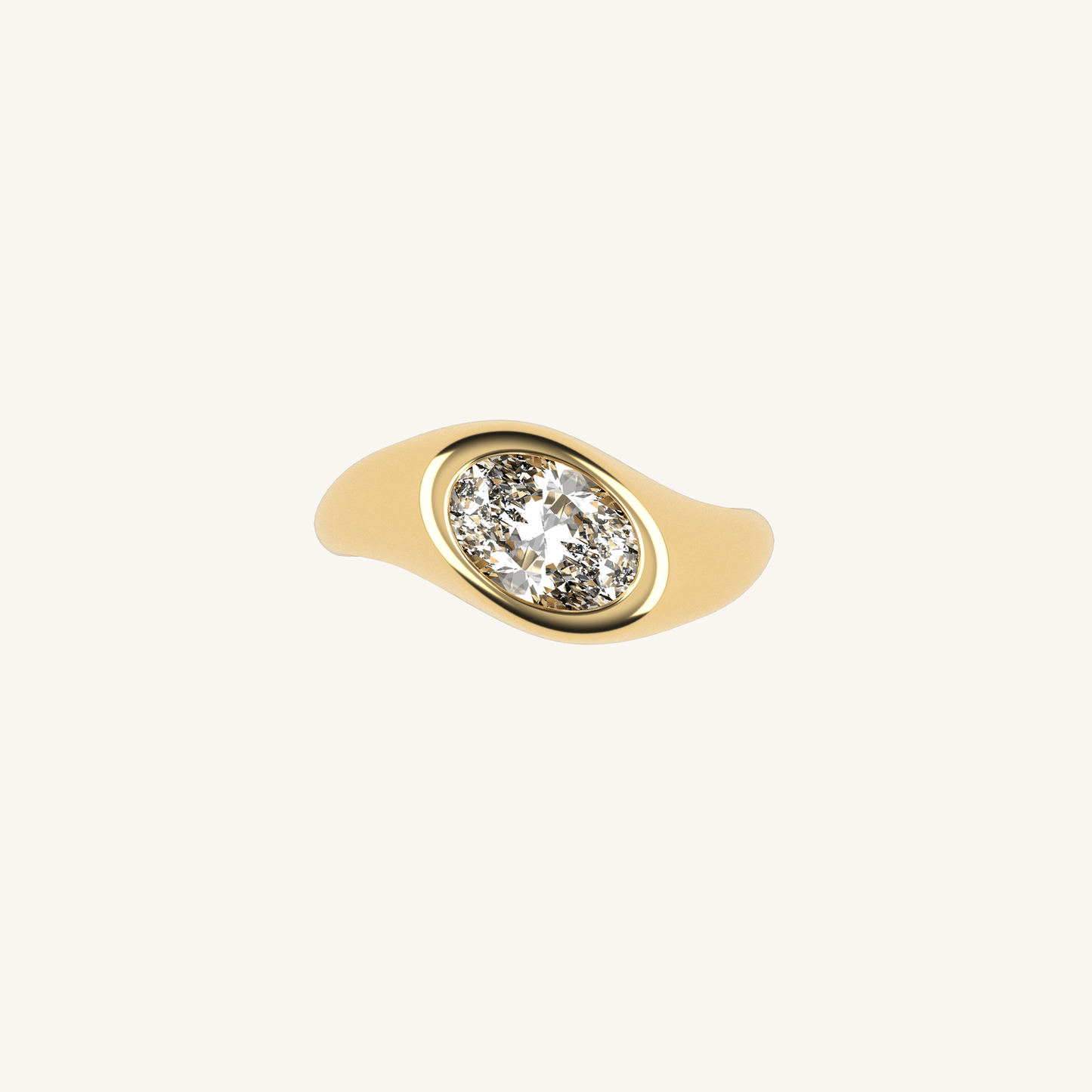 Gold ring with a diamond on a white background