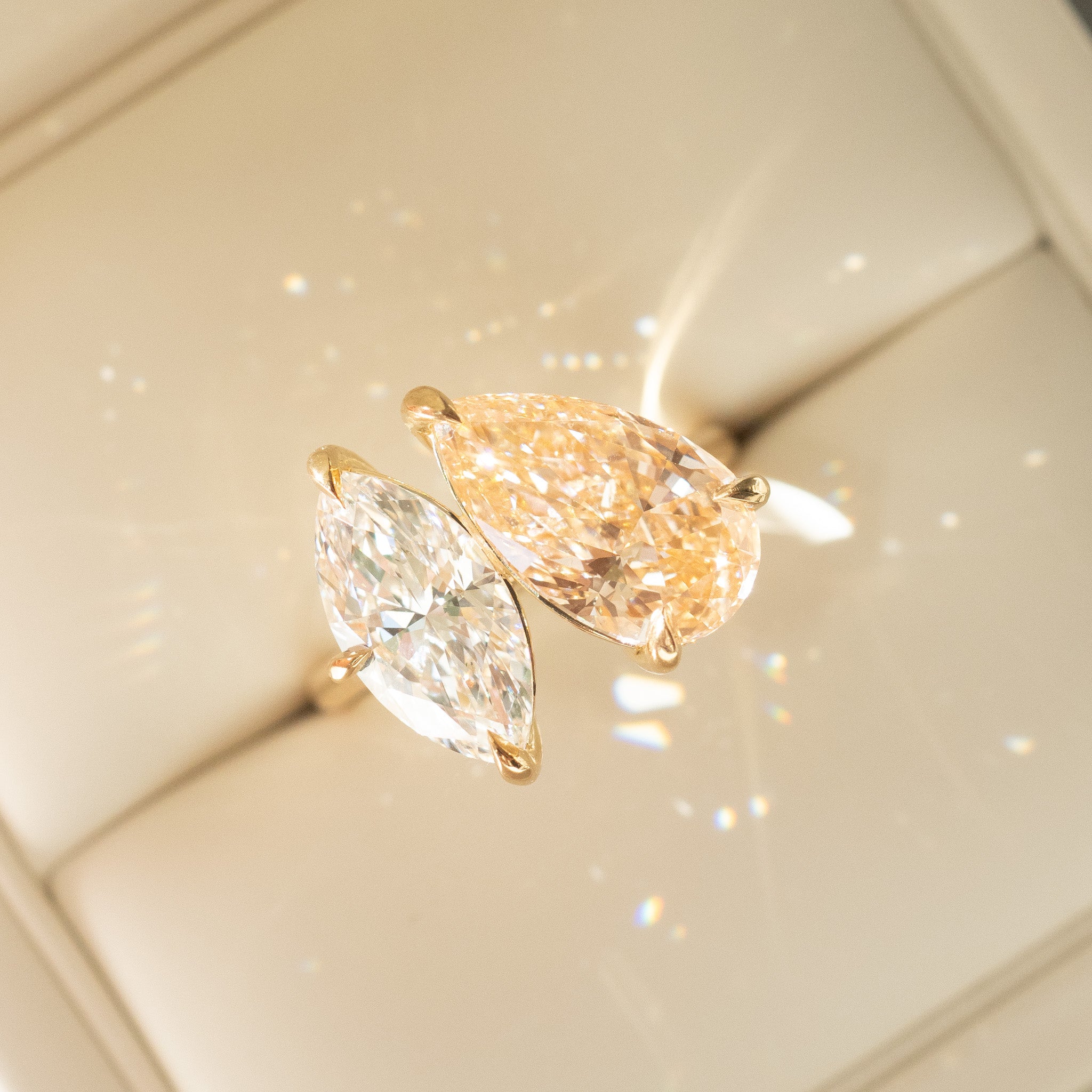 Léa | 5.44ct Champagne Pear & Marquise Toi et Moi Ring