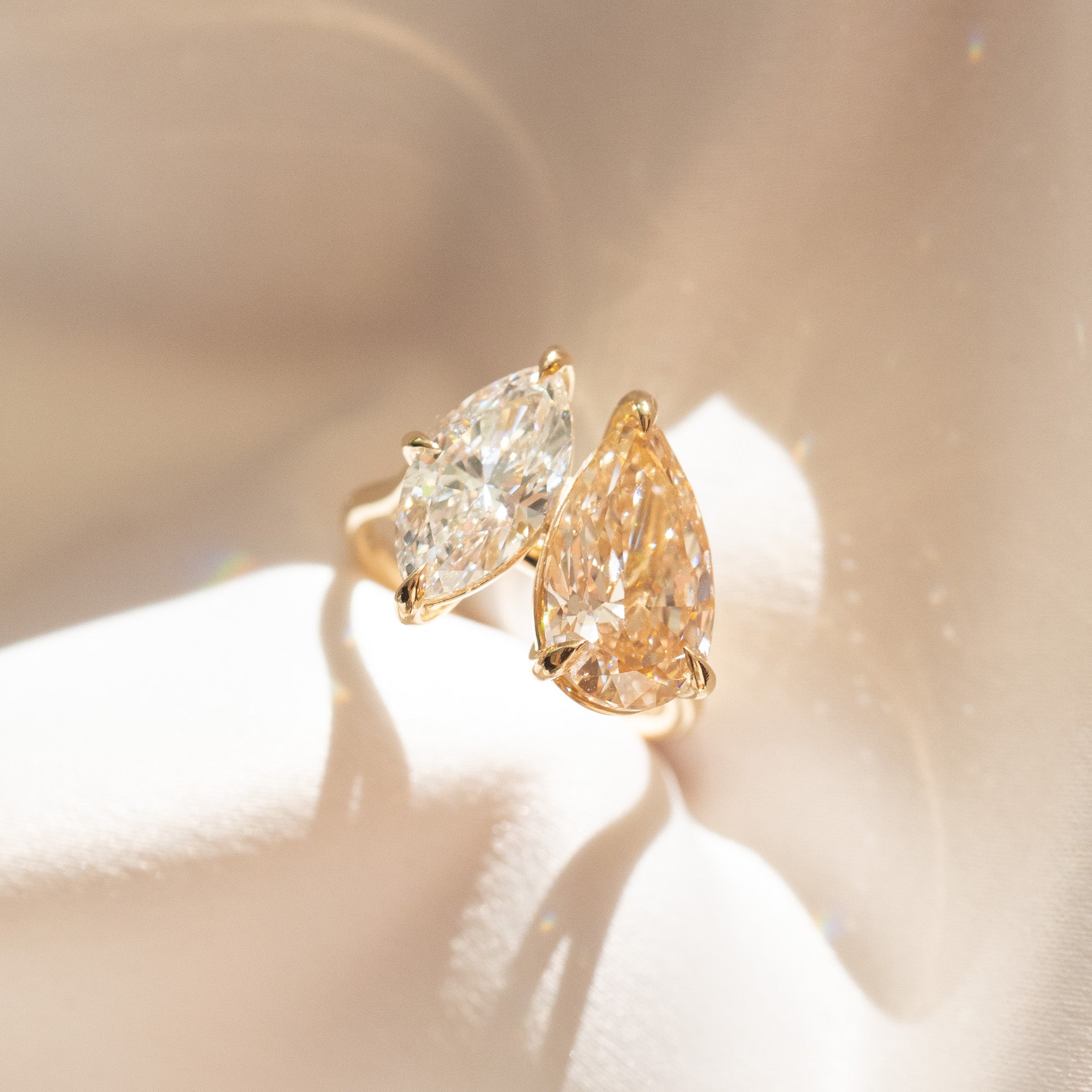 Léa | 5.44ct Champagne Pear & Marquise Toi et Moi Ring