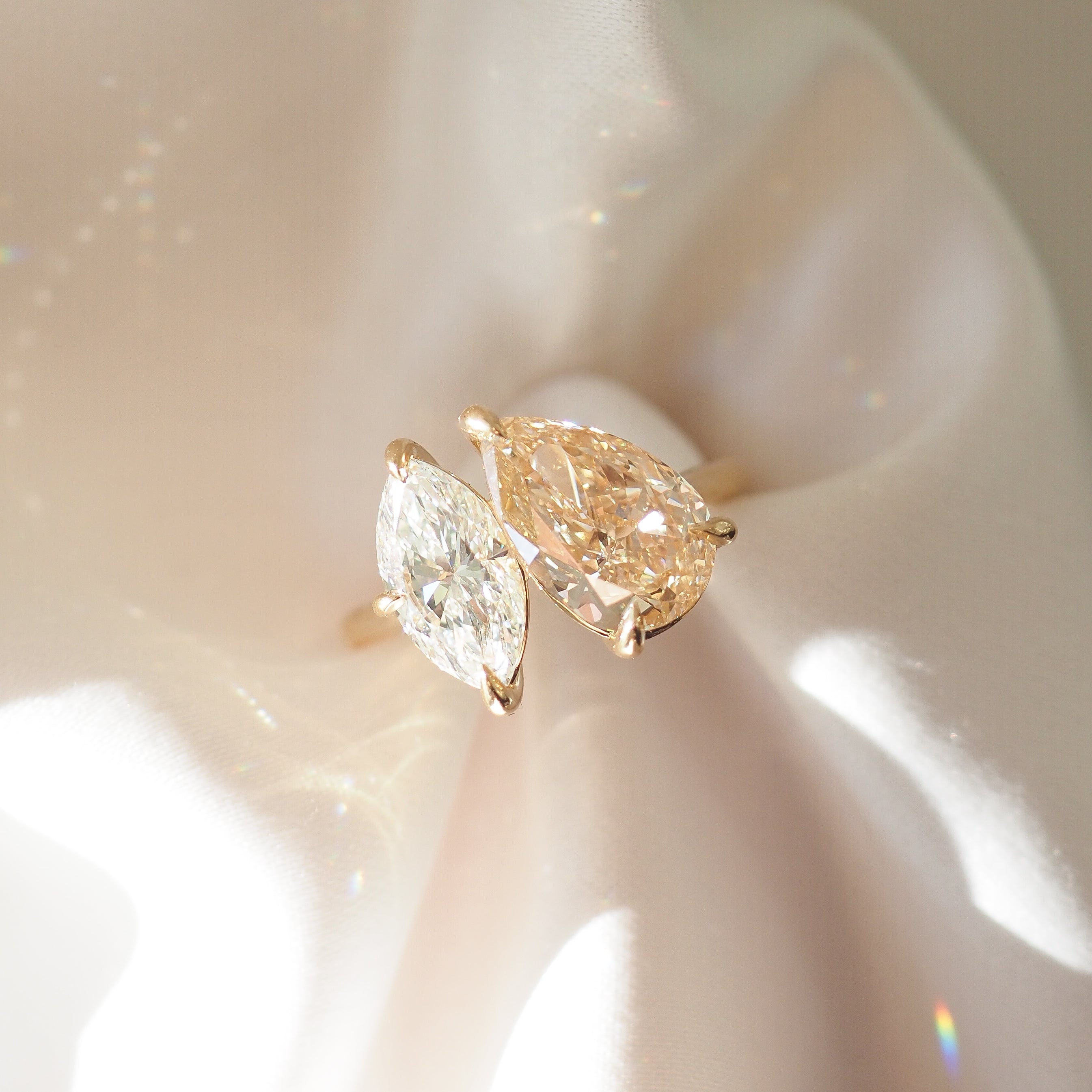 Léa | 3.9ct Champagne Pear & Marquise Toi et Moi Lab-Grown Diamond Ring