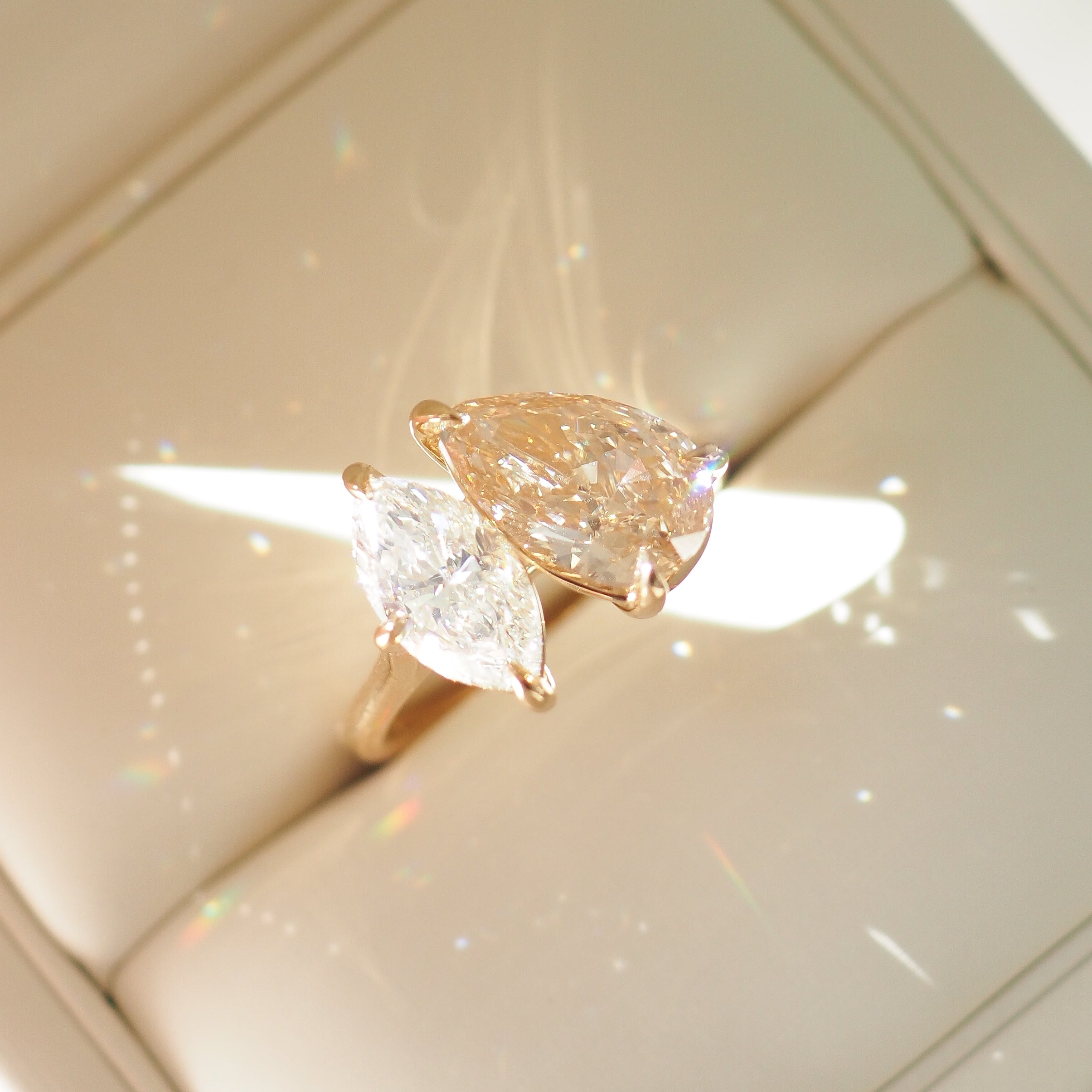 Léa | 3.9ct Champagne Pear & Marquise Toi et Moi Lab-Grown Diamond Ring