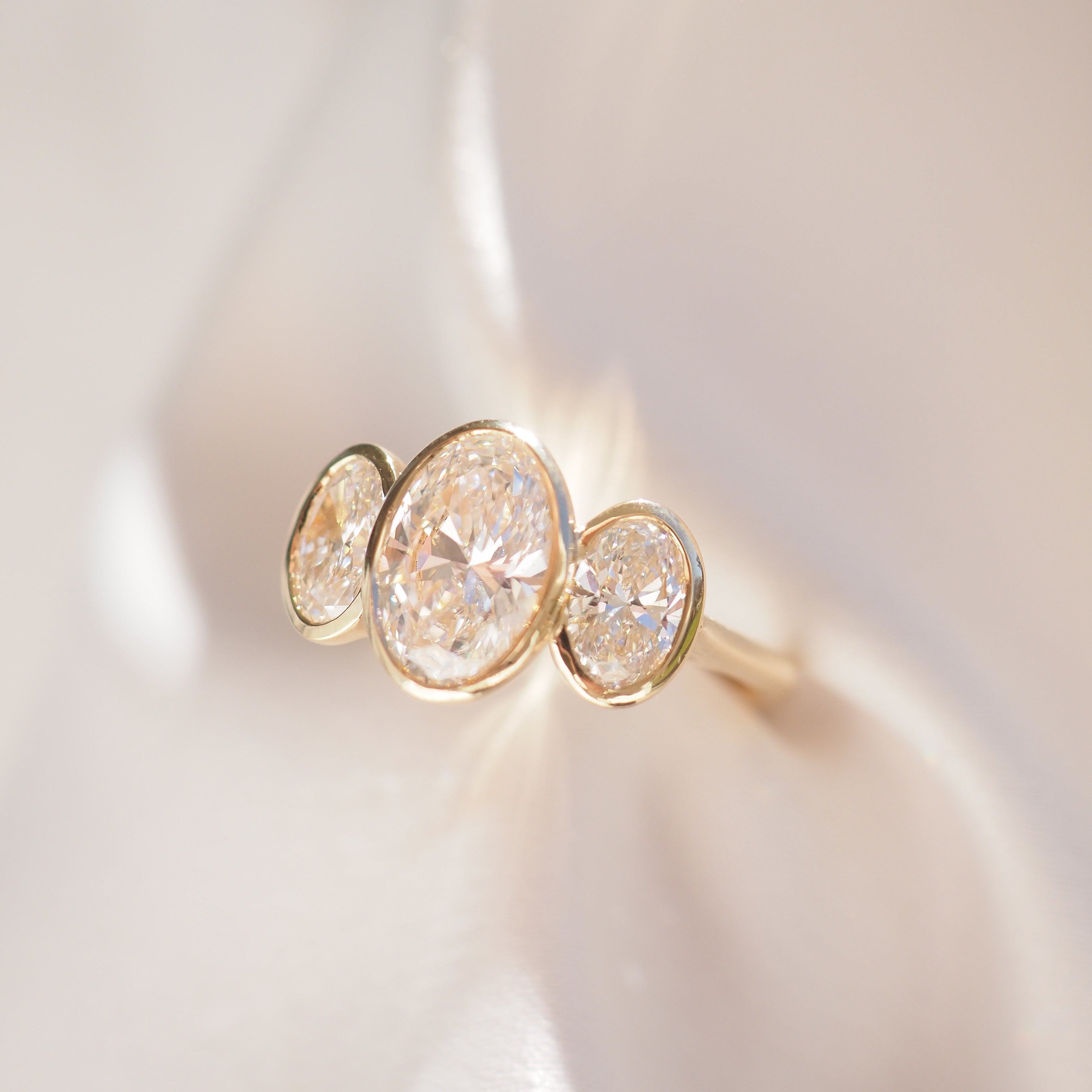 Olette | 2.5ct Oval Bezel Trilogy Lab-Grown Diamond Ring