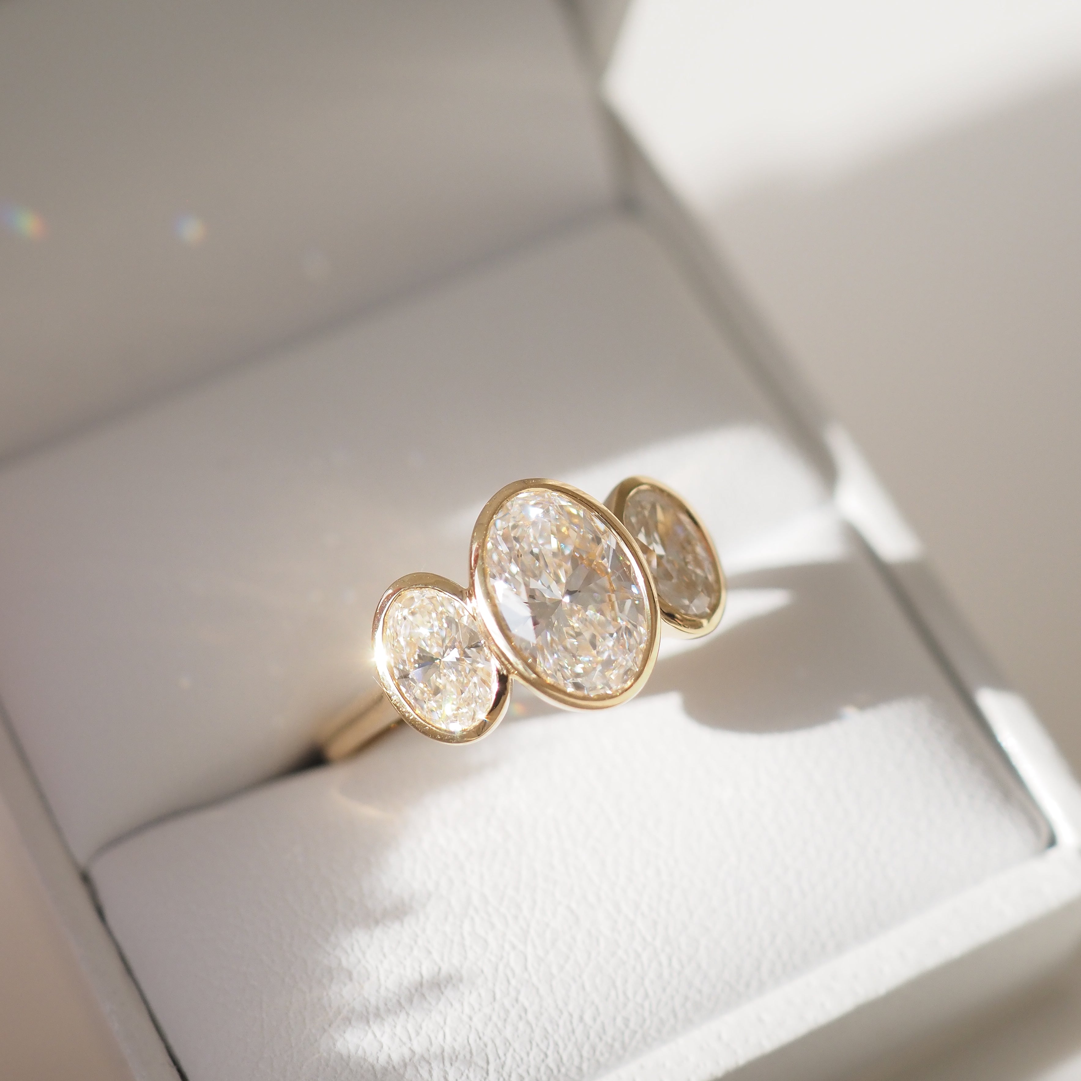 Olette | 2.5ct Oval Bezel Trilogy Lab-Grown Diamond Ring