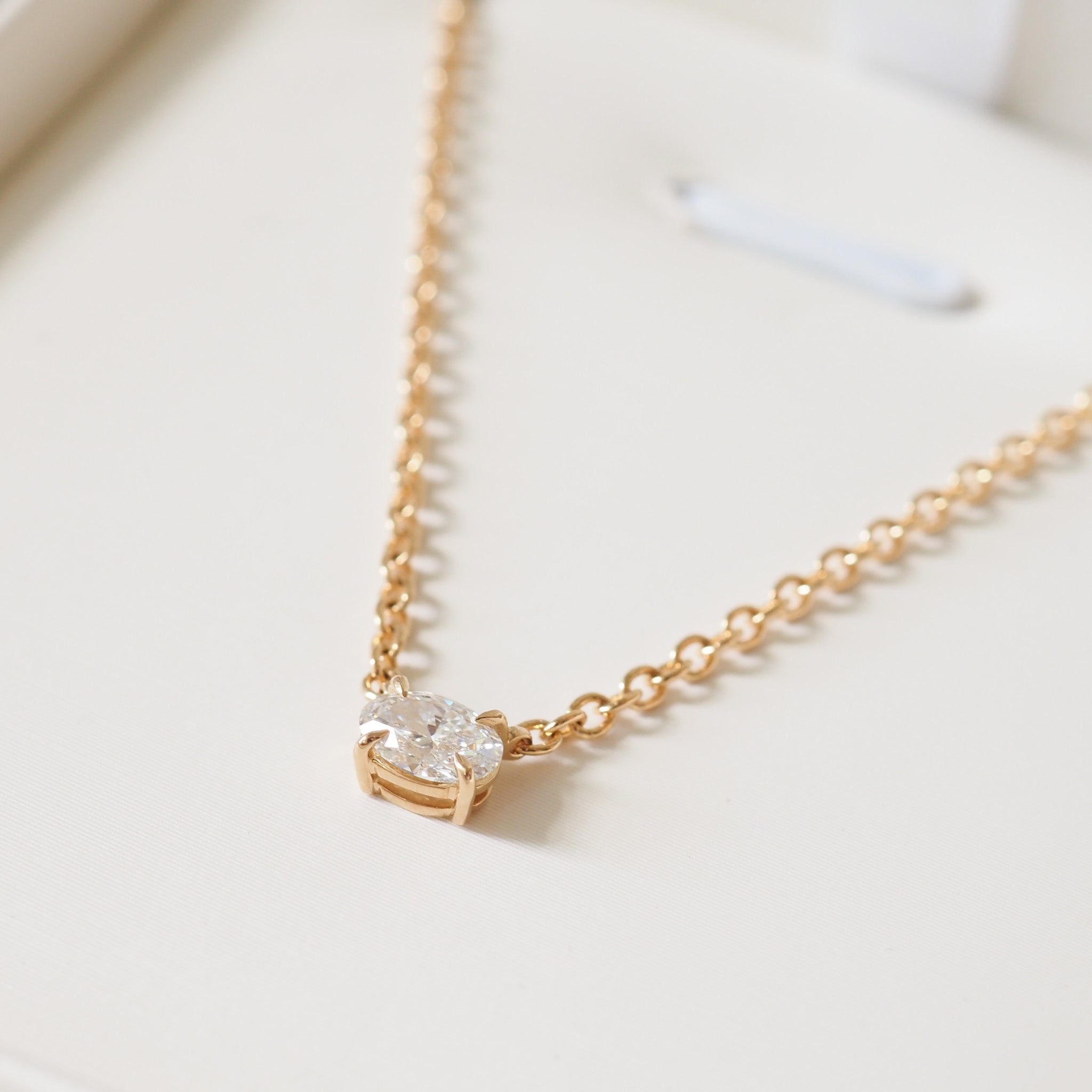 Oval Diamond Necklace | 0.25ct East-West Oval Lab-Grown Diamond