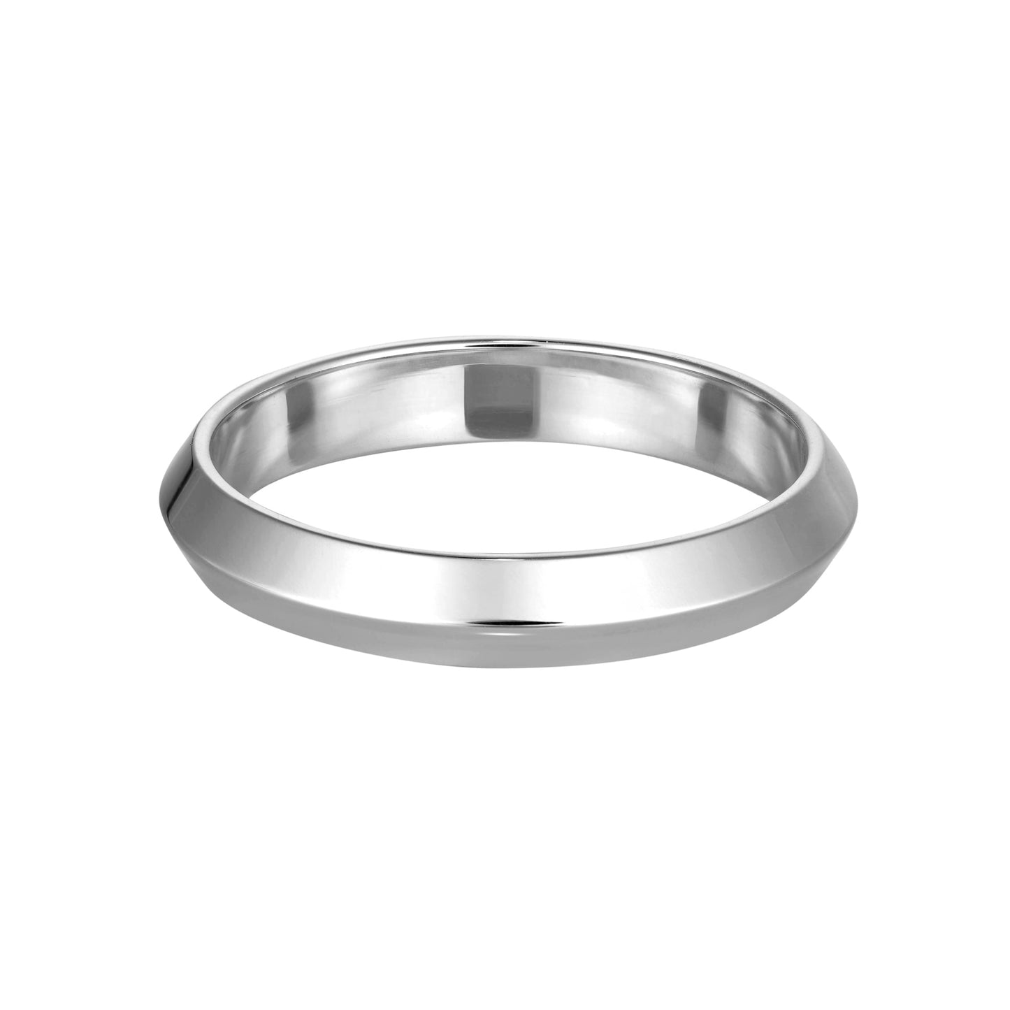 Sleek platinum bangle with a slightly beveled design, showcasing minimalist elegance and luxury craftsmanship.