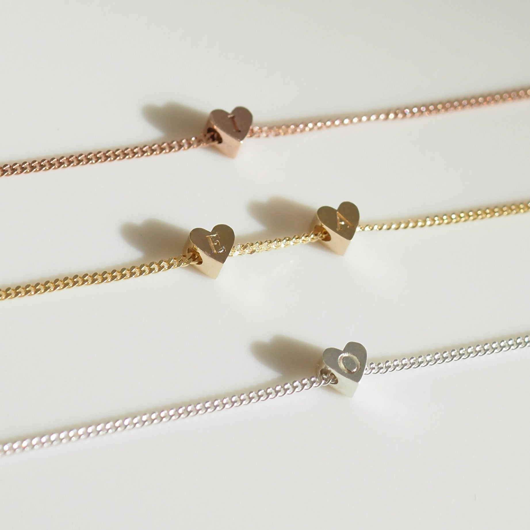 Tiny Engraved White Gold Heart Charm | Archive Sliding Bracelet Charm