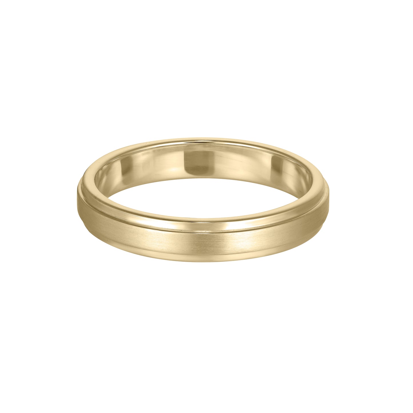 Elegant gold band ring with a brushed finish and polished edges, showcasing luxury craftsmanship in fine jewellery design.