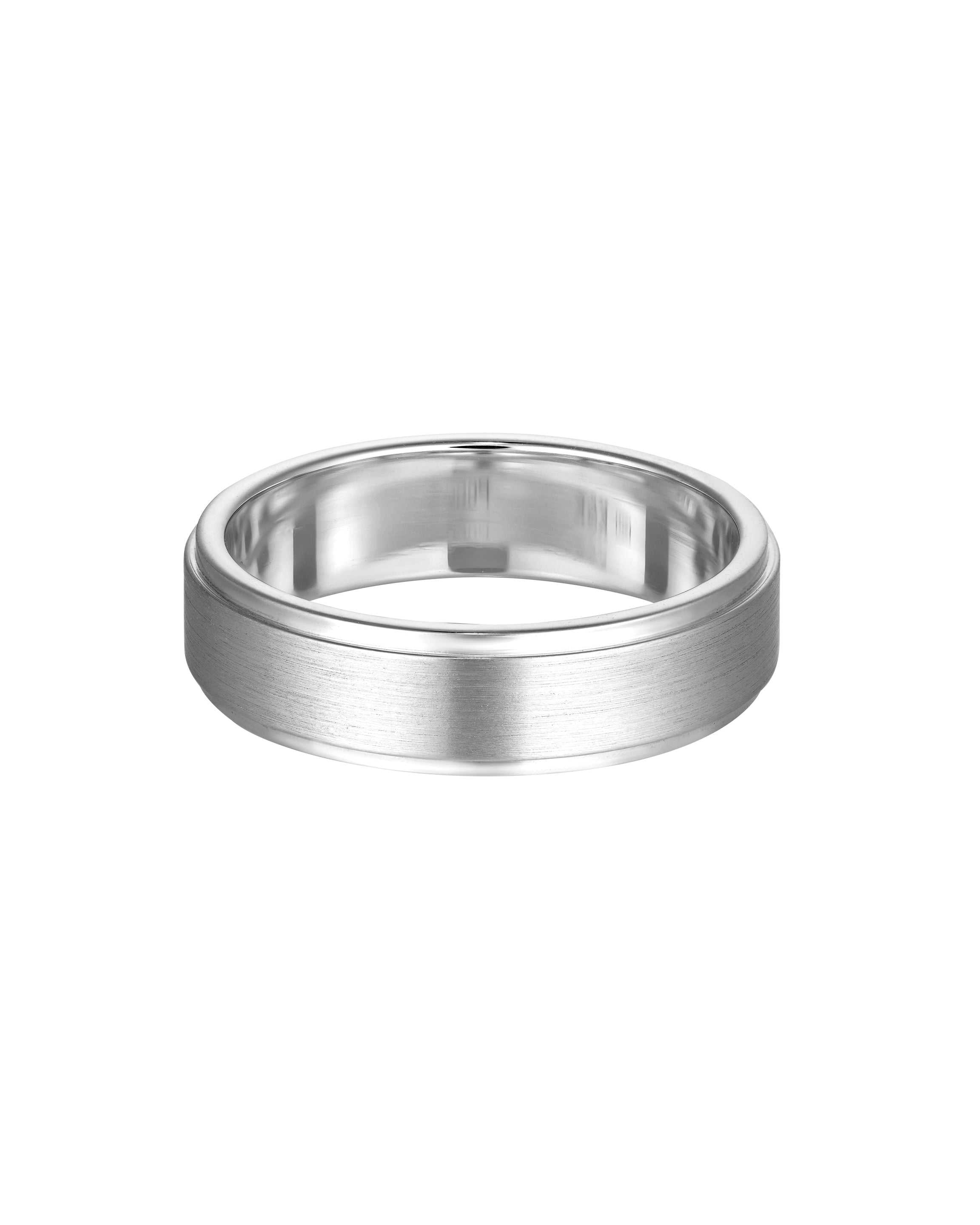 Elegant men's wedding band in brushed platinum, showcasing a sleek, modern design. Ideal luxury jewellery for sophisticated style.