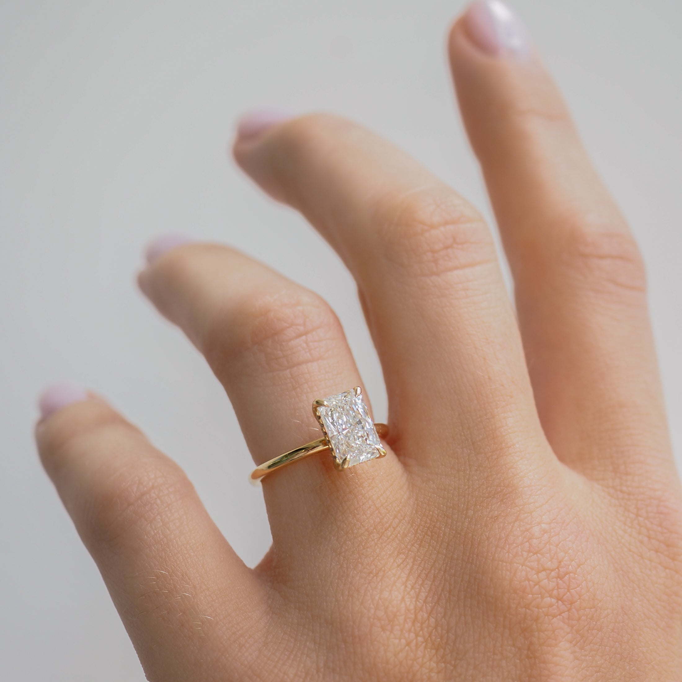 Rhea | 2ct Radiant Solitaire Lab-Grown Diamond Ring with Hidden Halo