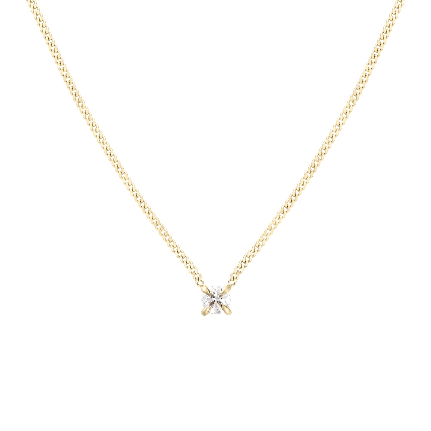 Gold chain necklace with a central solitaire diamond pendant set in a cross pattern, embodying luxury jewellery elegance.