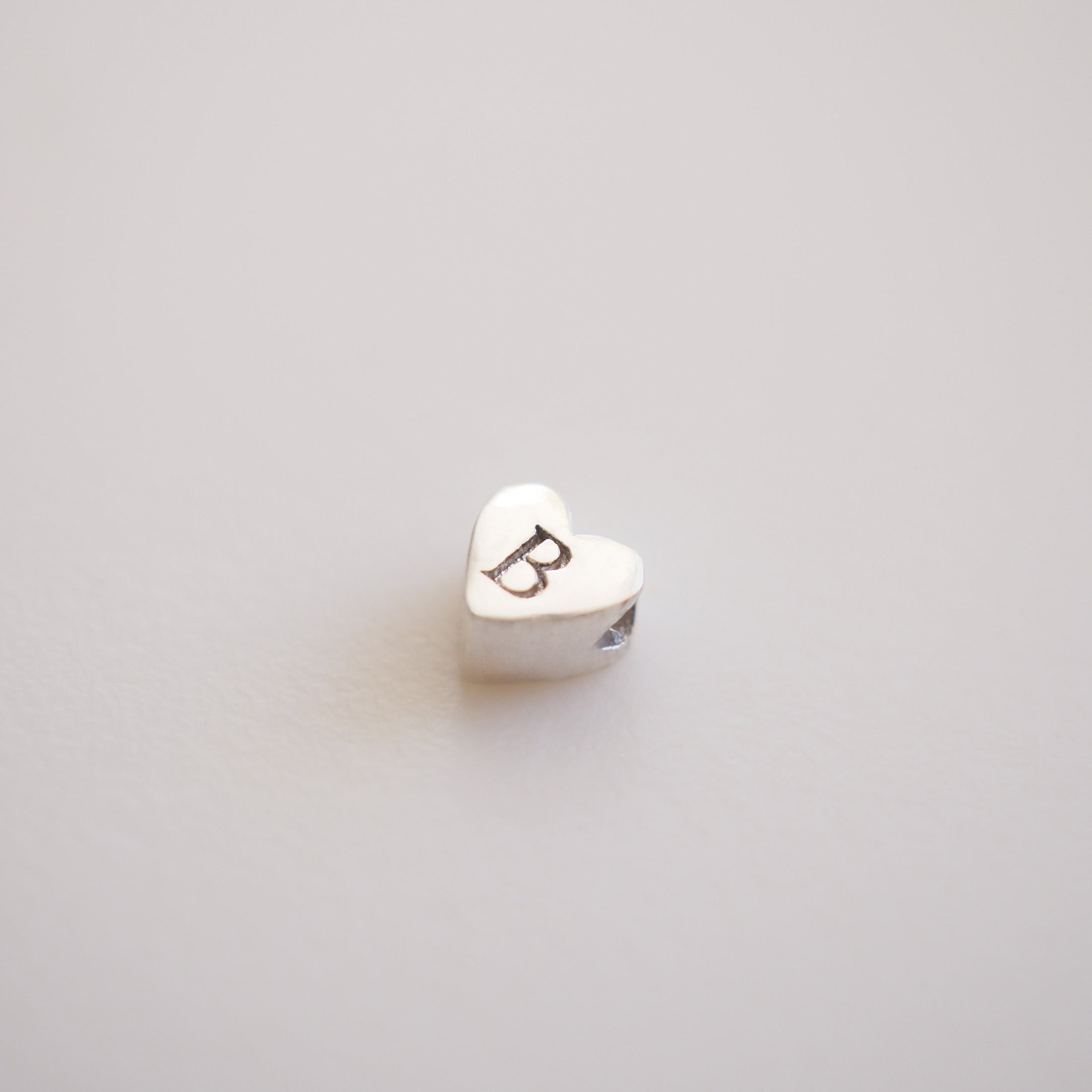 Tiny Engraved White Gold Heart Charm | Archive Sliding Bracelet Charm