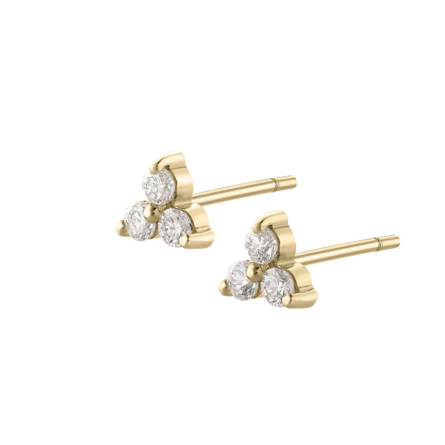 Gold stud earrings featuring three sparkling diamonds in a cluster design, showcasing luxury and elegance in fine jewellery.