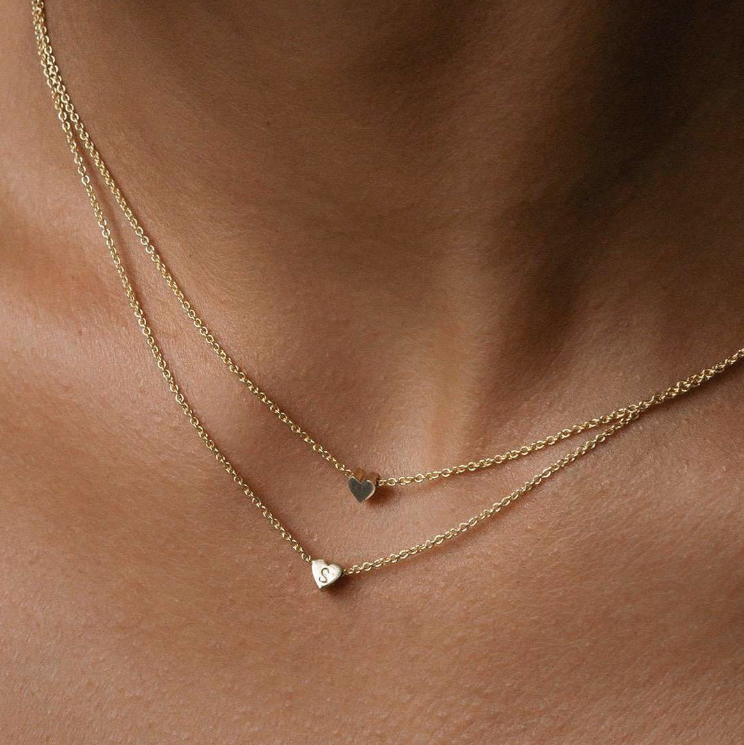 Tiny Engraved Heart Necklace | Sliding Charm Necklace