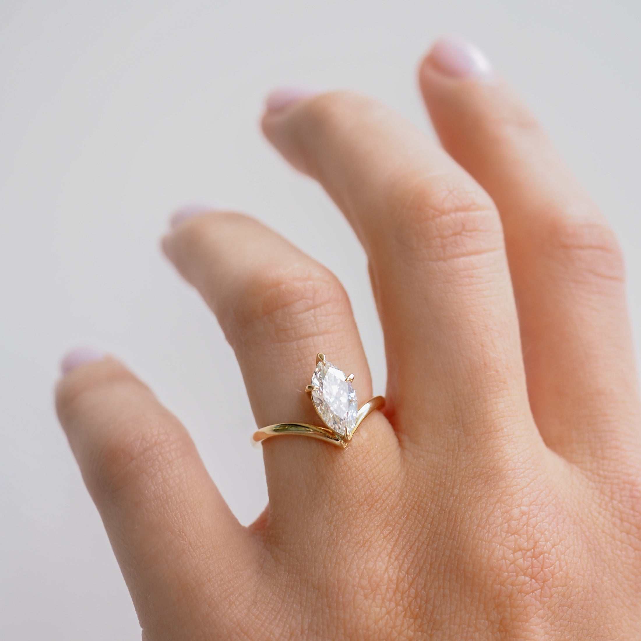 Vela | 1.3ct Marquise Solitaire Lab-Grown Diamond Ring with Wishbone Band