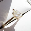 A romantically feminine Pear cut solitaire. Set in solid 18ct yellow gold featuring our 5 claw design. 