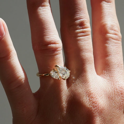 Duet Pear Ring on model's hand